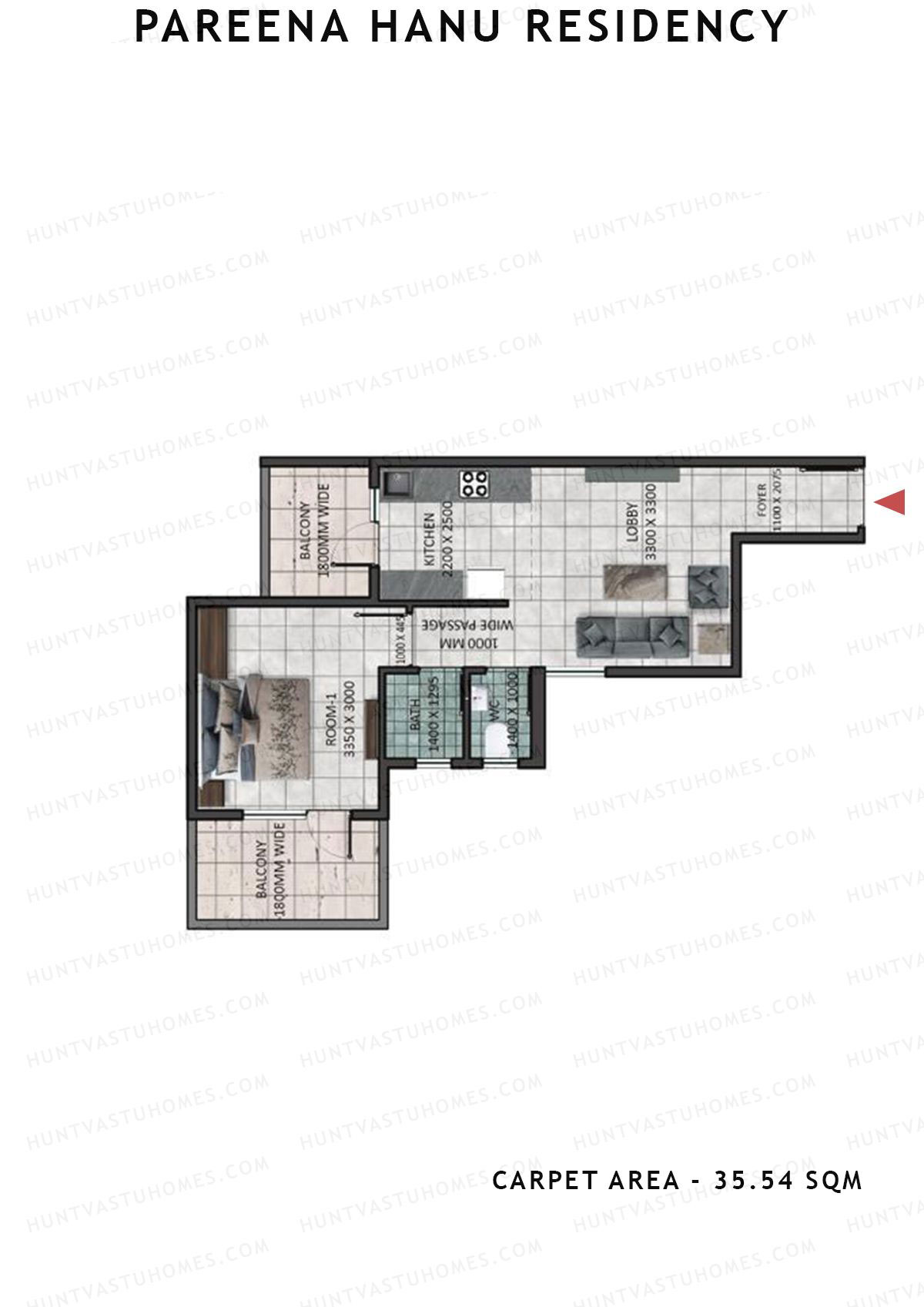 Pareena Hanu Residency Tower 6 Unit 2 (Type 2) Floor Plan