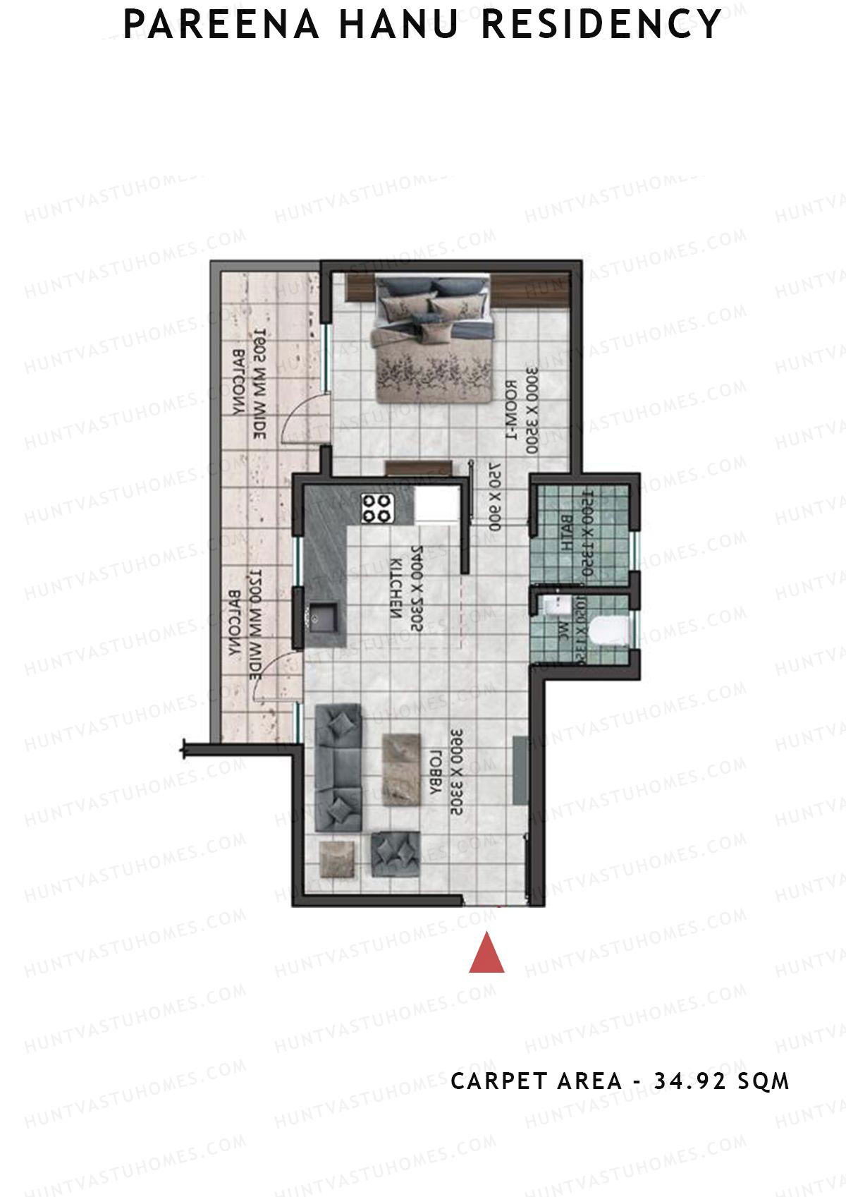 Pareena Hanu Residency Tower 6 Unit 4 (Type 1) Floor Plan