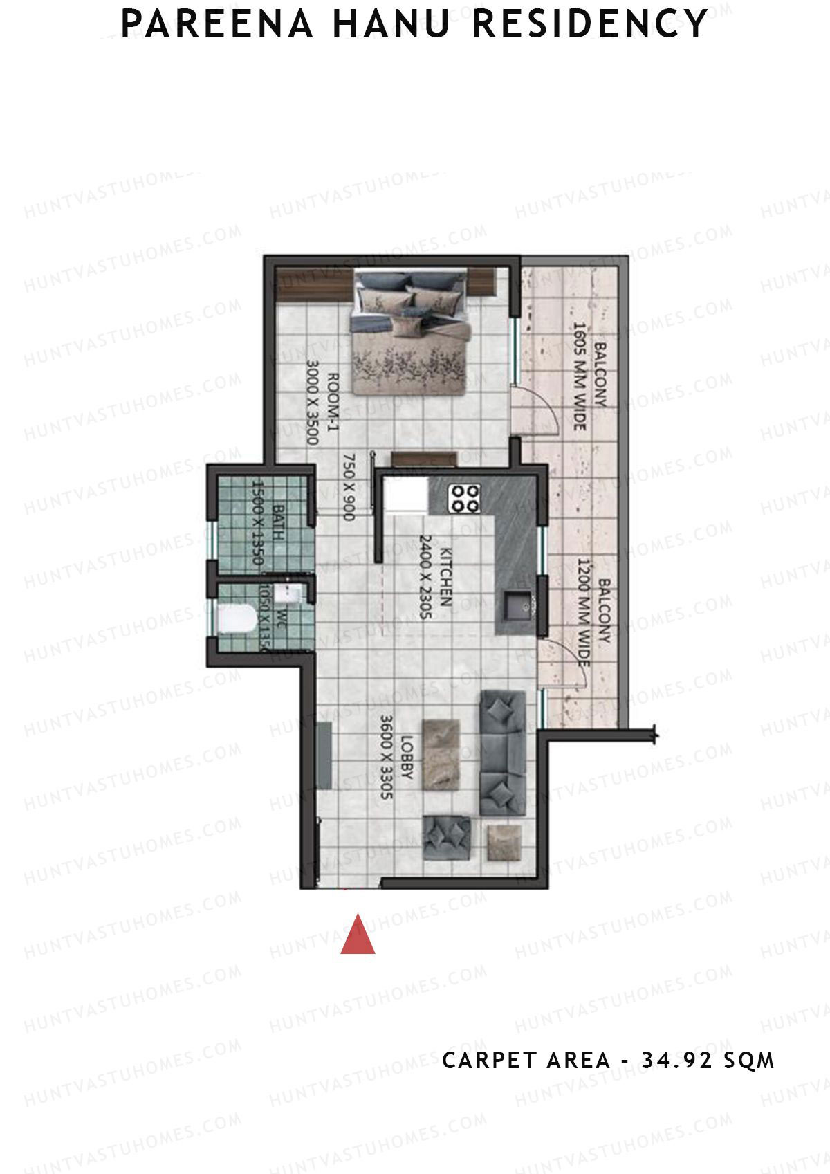 Pareena Hanu Residency Tower 6 Unit 5 (Type 1) Floor Plan