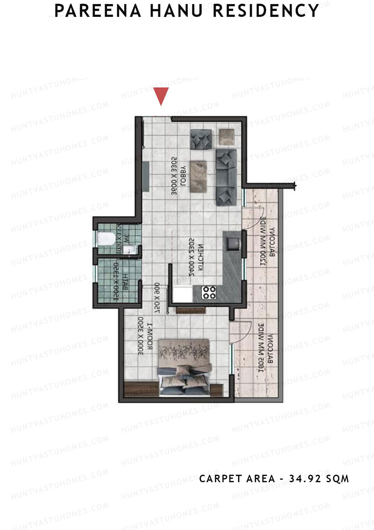 Pareena Hanu Residency Tower 6 Unit 8 (Type 1) Floor Plan