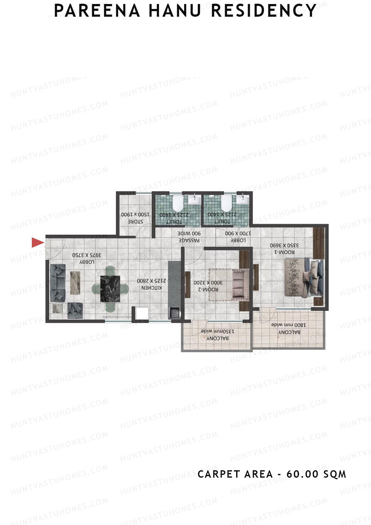 Pareena Hanu Residency Tower 1 Unit 1 (Type 1) Floor Plan