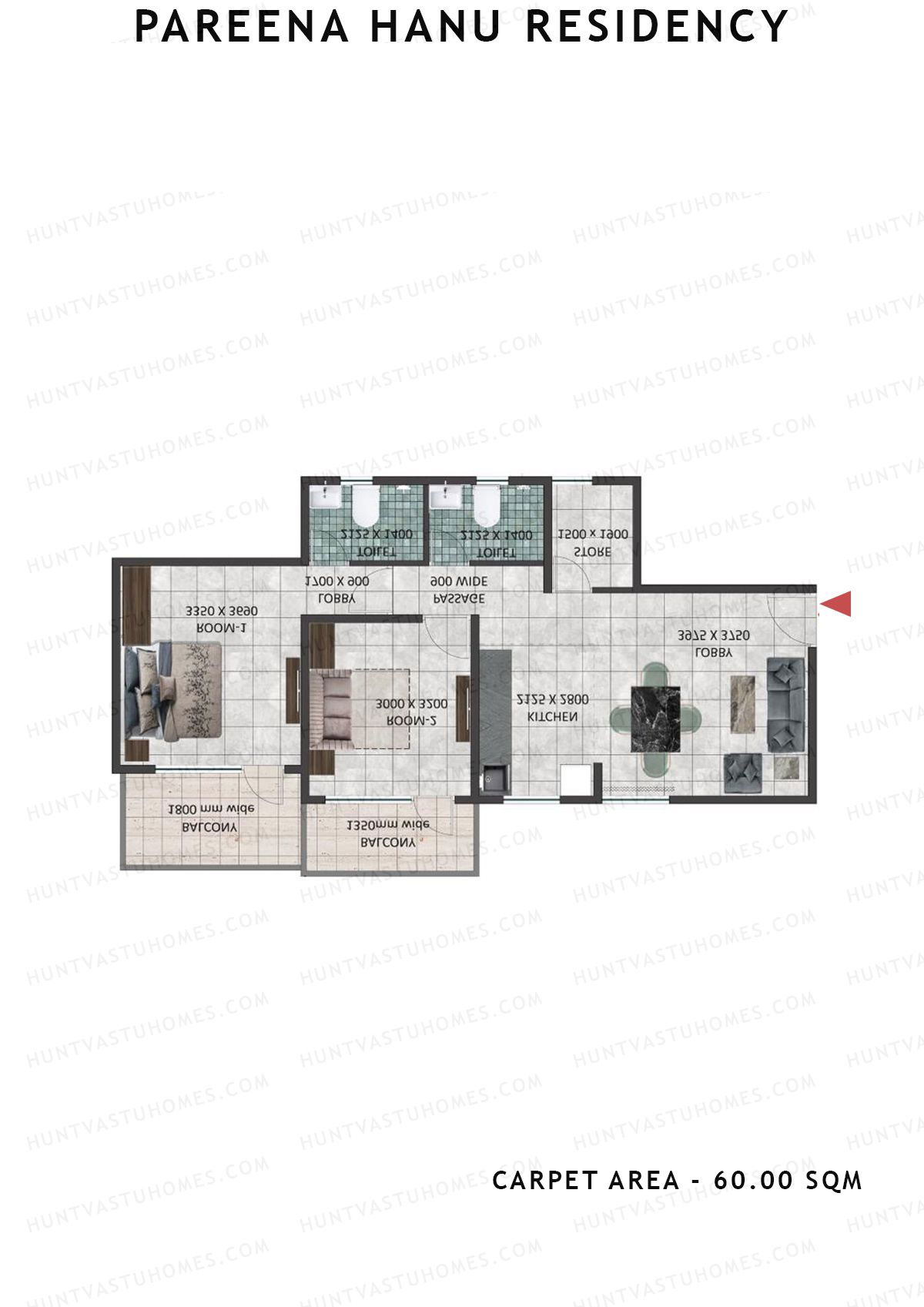 Pareena Hanu Residency Tower 1 Unit 4 (Type 1) Floor Plan