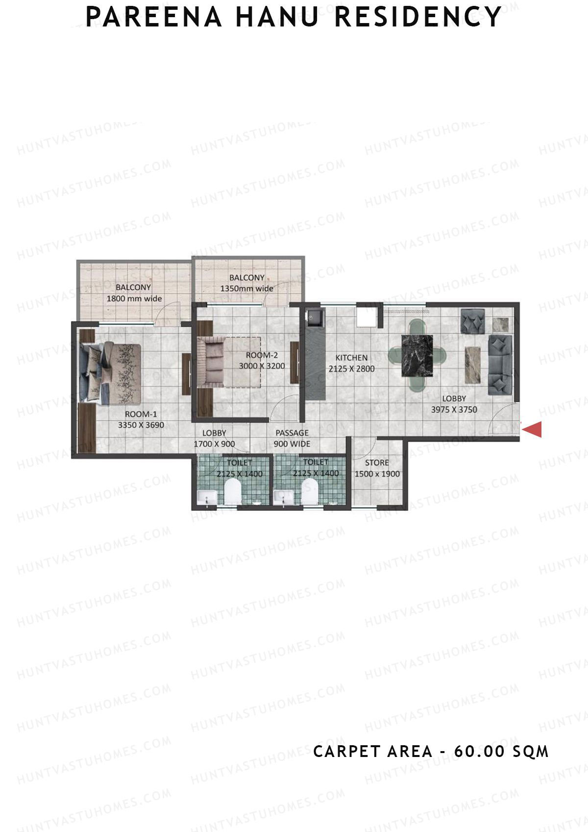 Pareena Hanu Residency Tower 1 Unit 5 (Type 1) Floor Plan