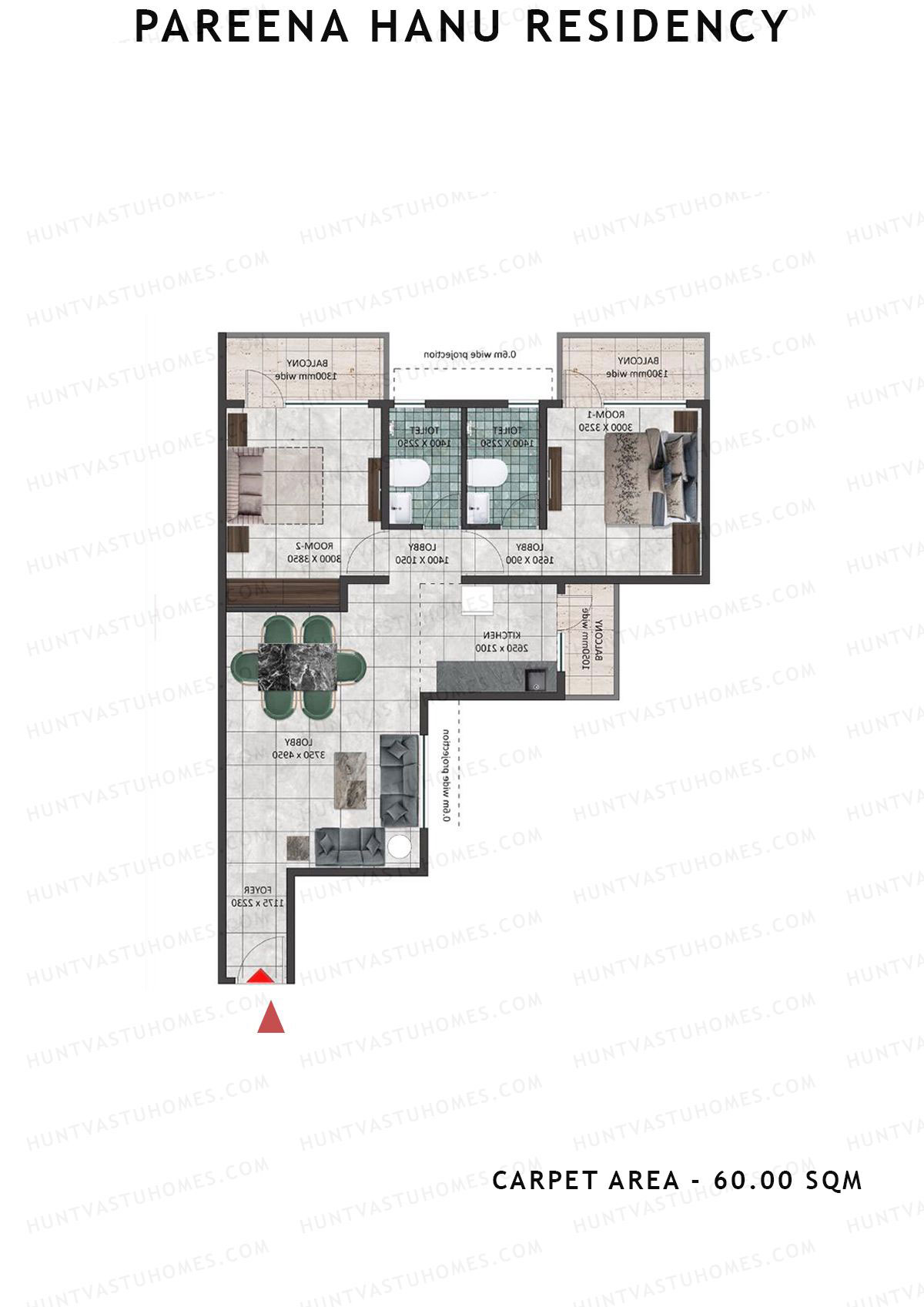 Pareena Hanu Residency Tower 1 Unit 7 (Type 2) Floor Plan