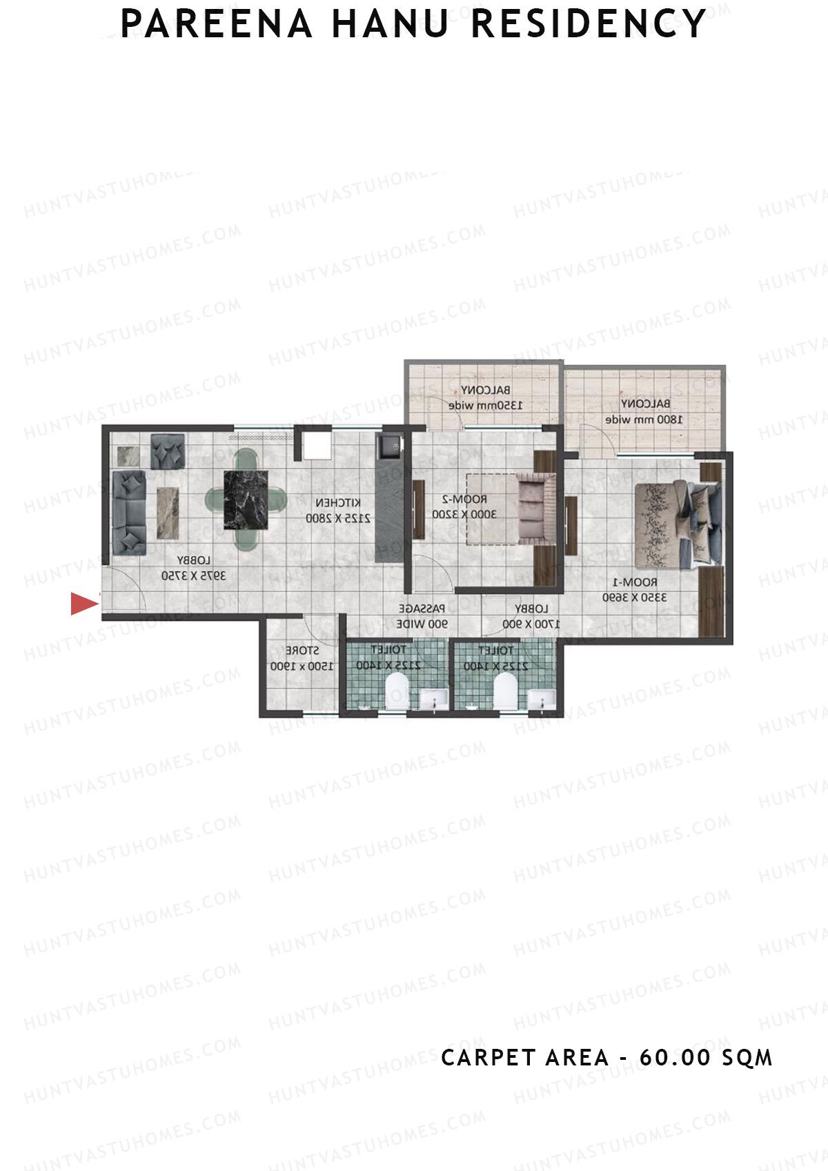 Pareena Hanu Residency Tower 1 Unit 8 (Type 1) Floor Plan
