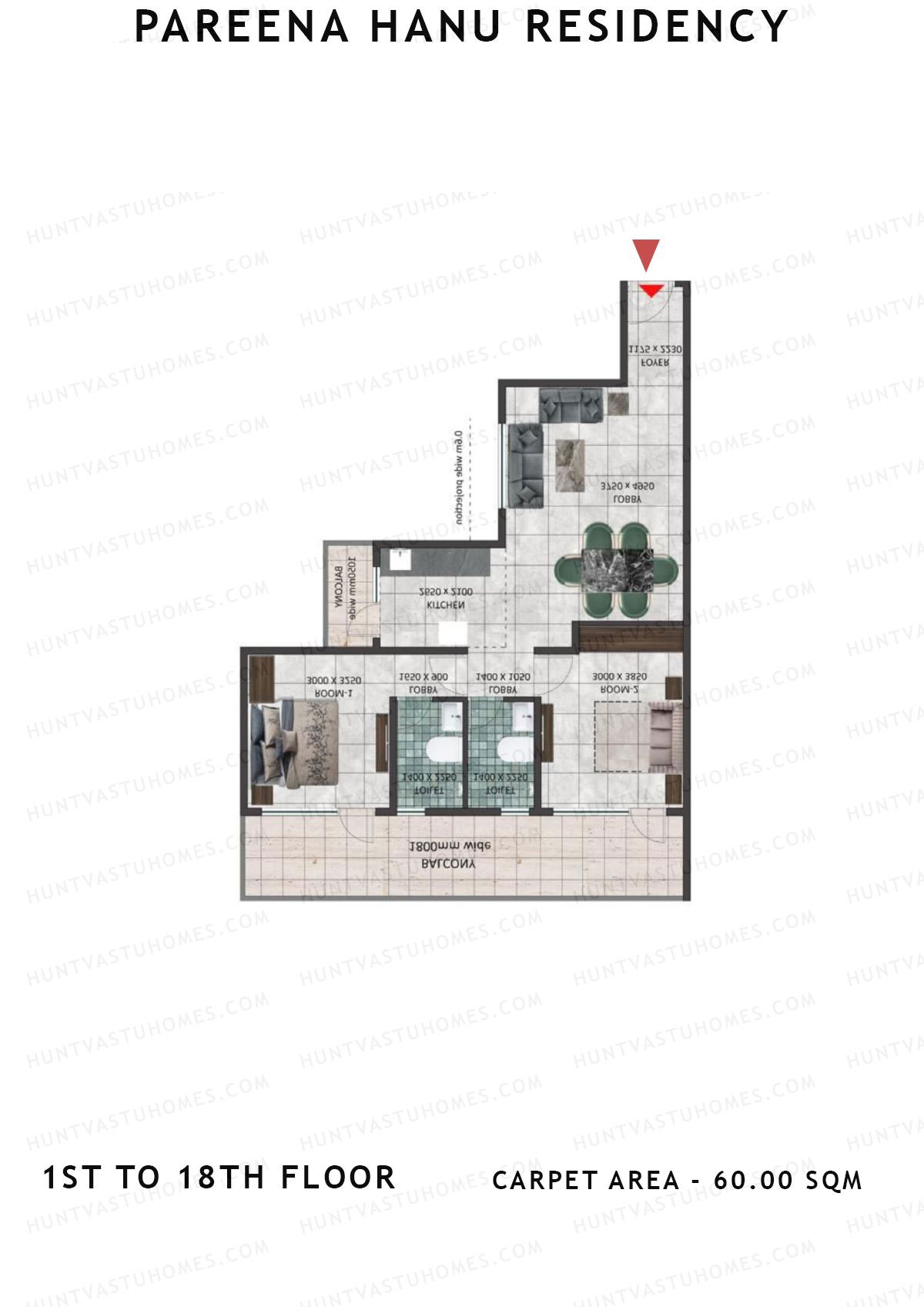 Pareena Hanu Residency Tower 2 Unit 3 (Type 3) Floor Plan