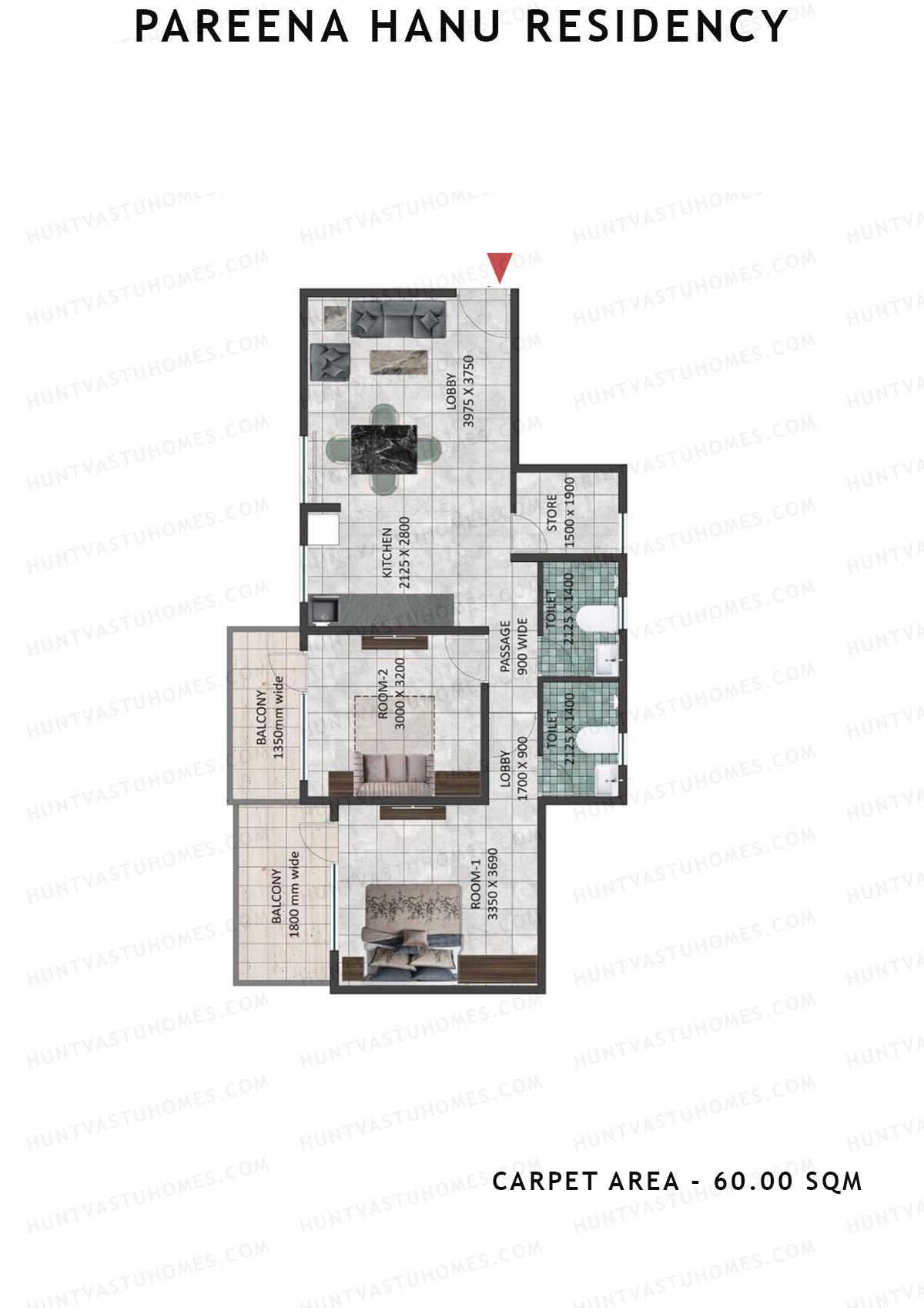 Pareena Hanu Residency Tower 3 Unit 1(Type 1) Floor Plan