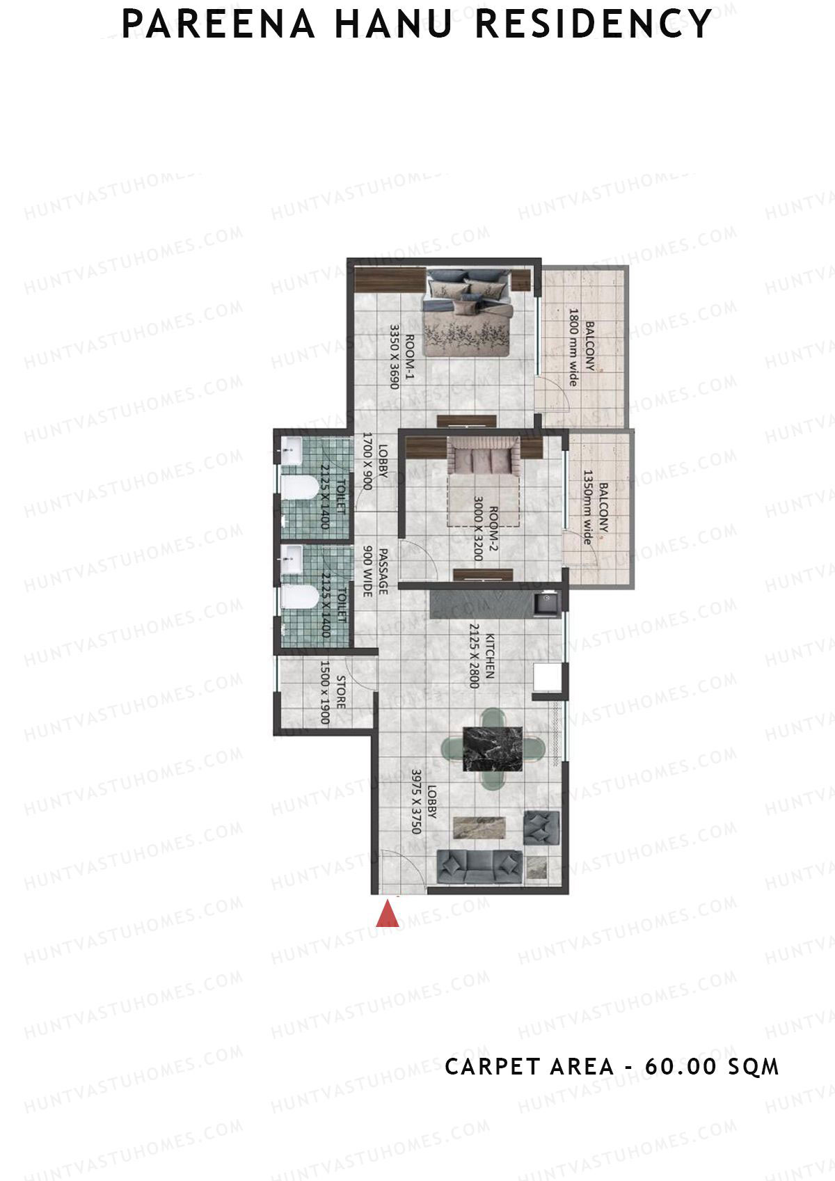 Pareena Hanu Residency Tower 3 Unit 5 (Type 1) Floor Plan