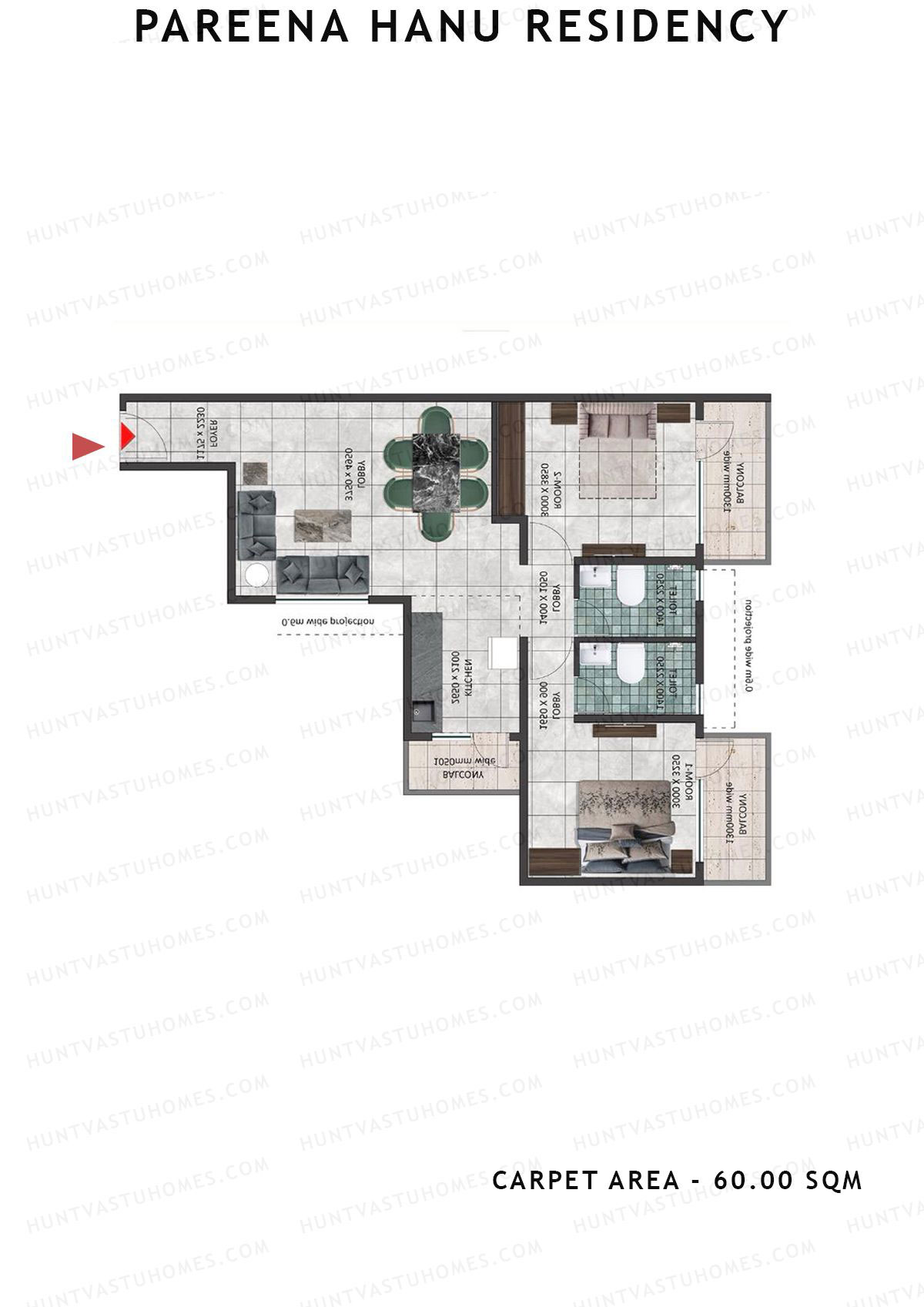 Pareena Hanu Residency Tower 3 Unit 7 (Type 2) Floor Plan