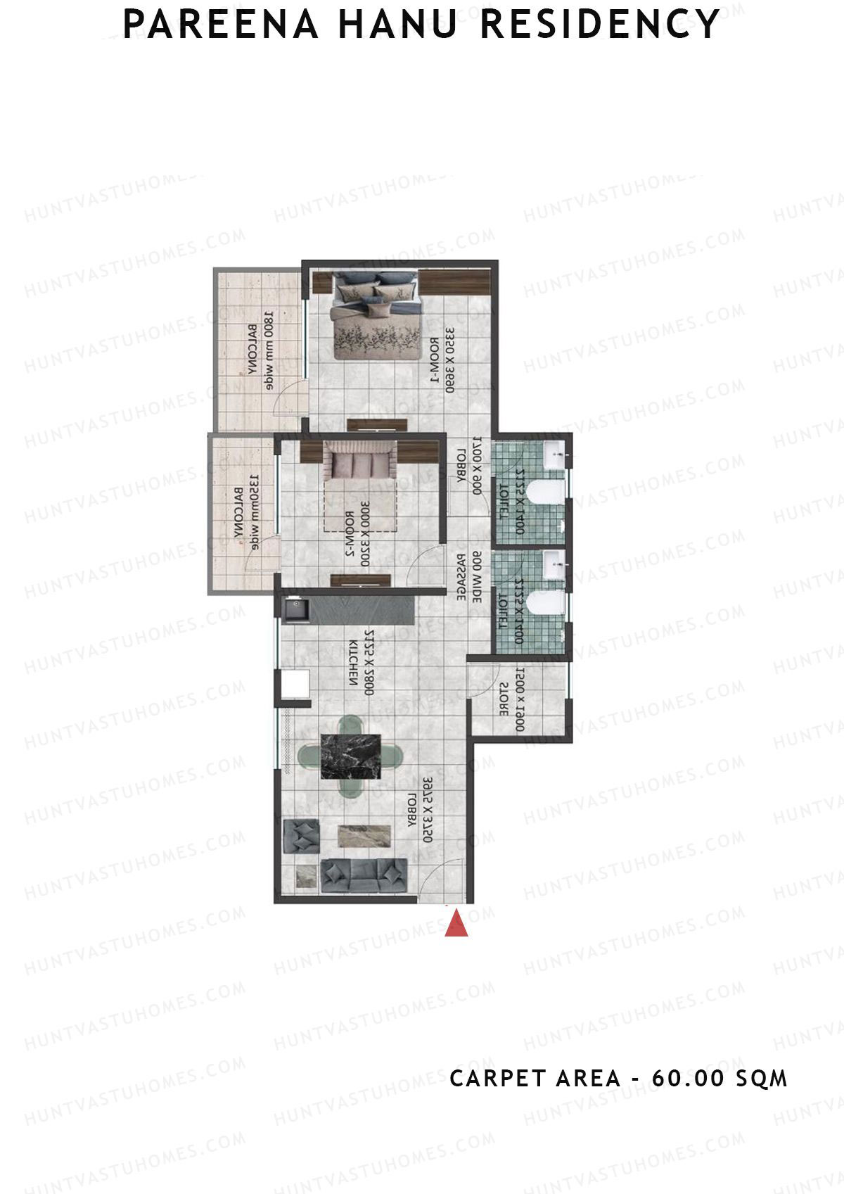 Pareena Hanu Residency Tower 4 Unit 4 (Type 1) Floor Plan