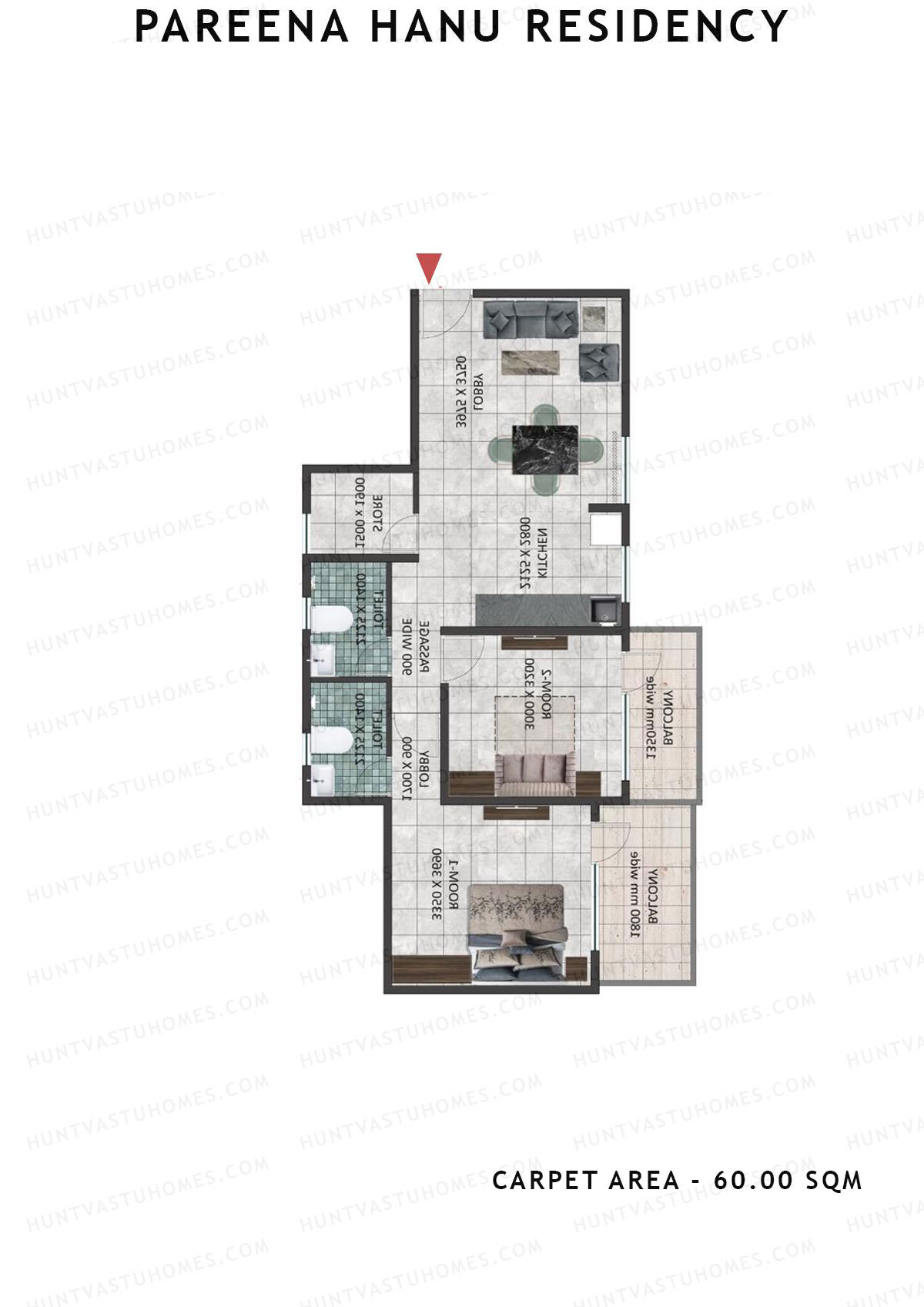 Pareena Hanu Residency Tower 4 Unit 8 (Type 1) Floor Plan