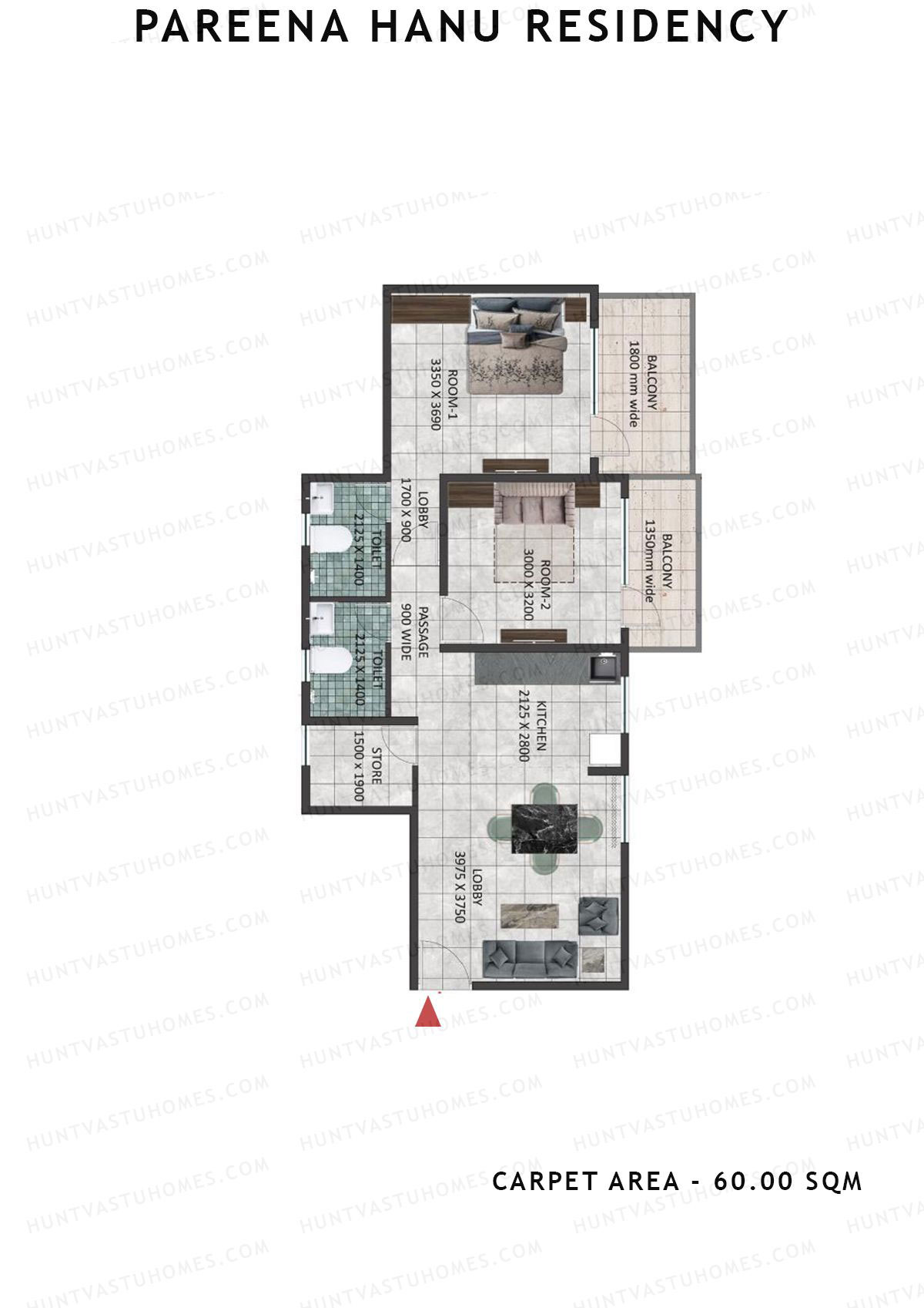 Pareena Hanu Residency Tower 7 Unit 1 (Type 1) Floor Plan