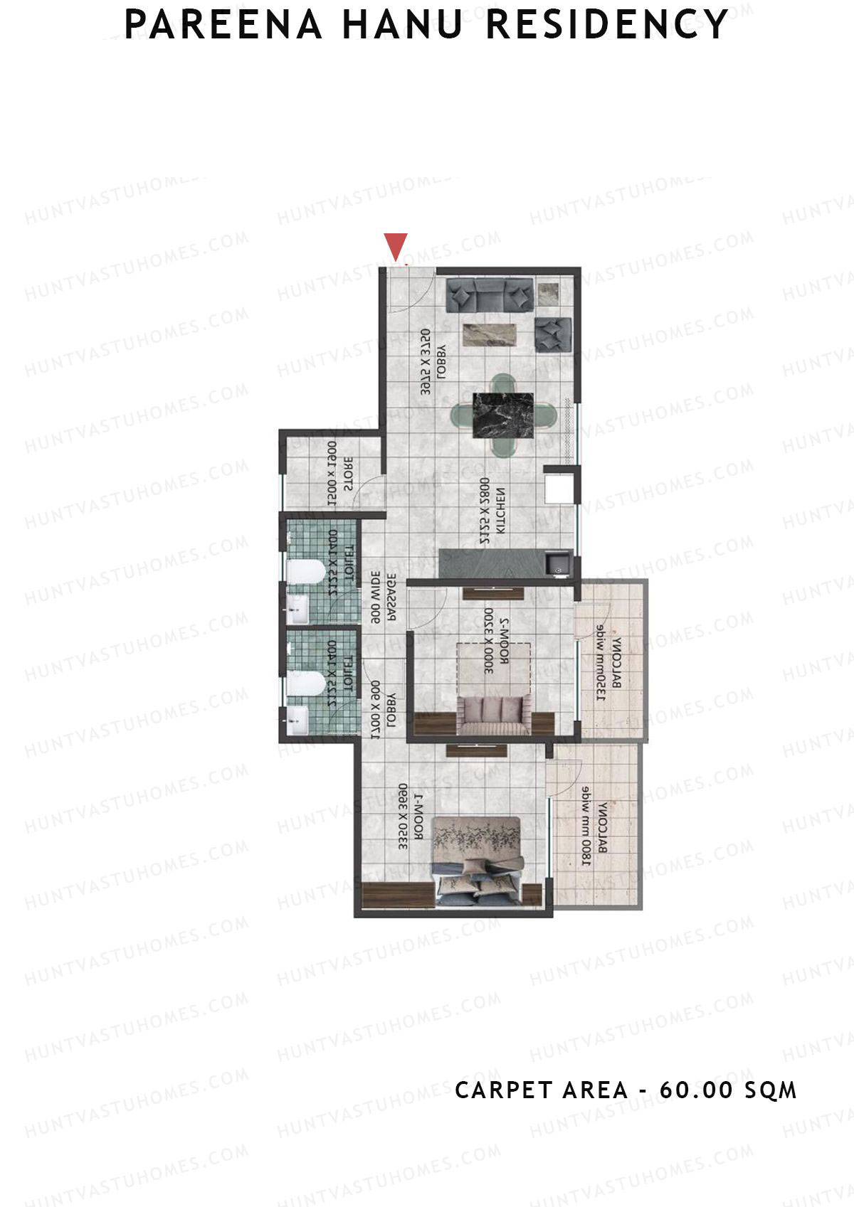 Pareena Hanu Residency Tower 8 Unit 4 (Type 1) Floor Plan