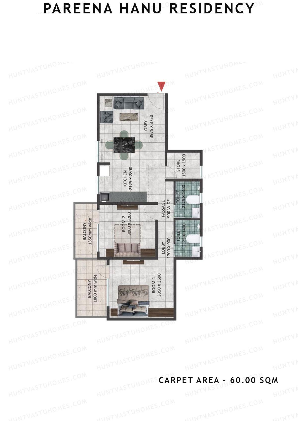 Pareena Hanu Residency Tower 8 Unit 5 (Type 1) Floor Plan