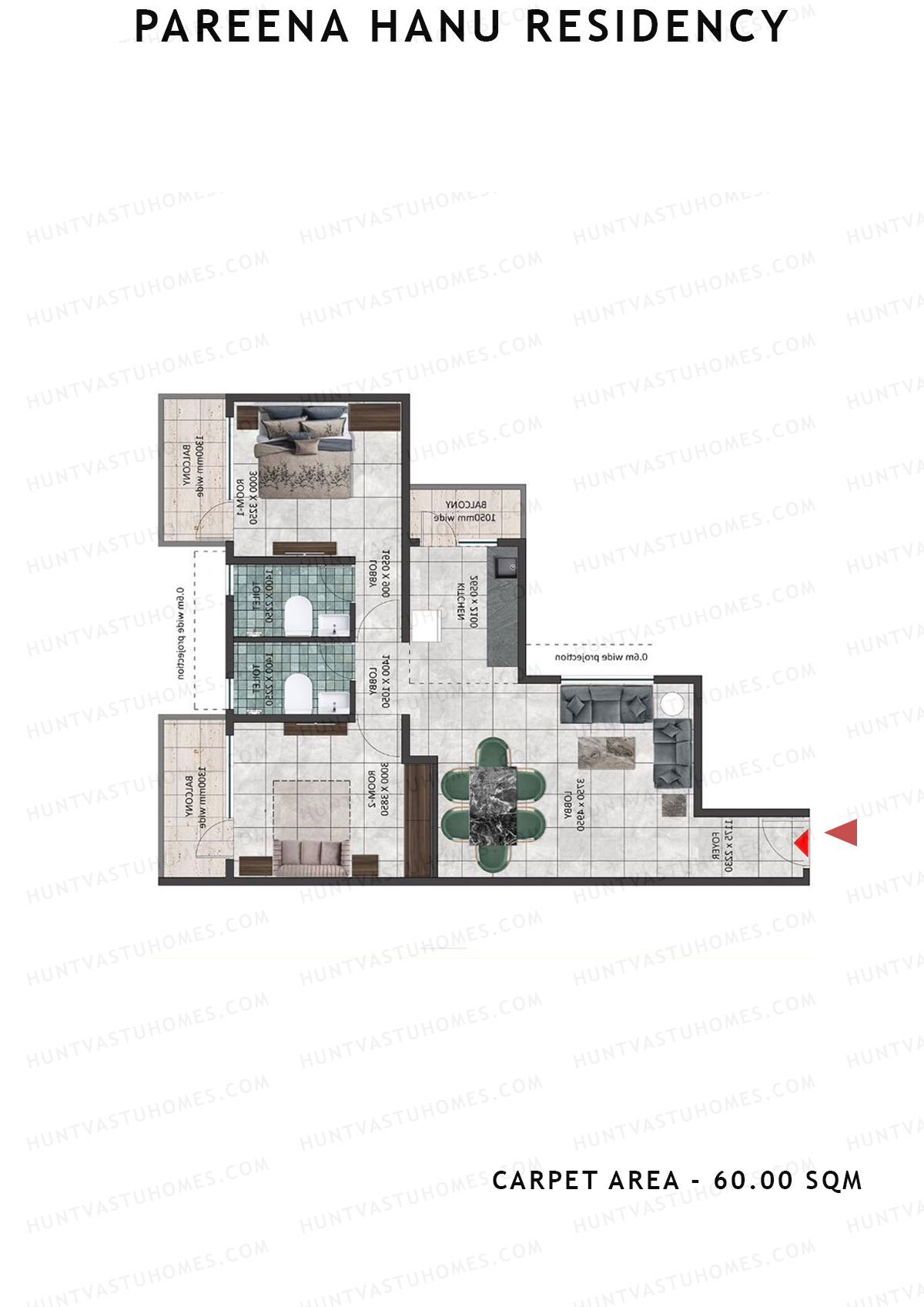 Pareena Hanu Residency Tower 8 Unit 7 (Type 2) Floor Plan
