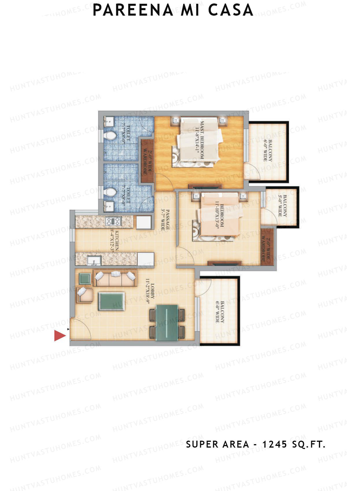 Pareena Mi Casa Tower 5 Unit 1 (Type 2) Floor Plan