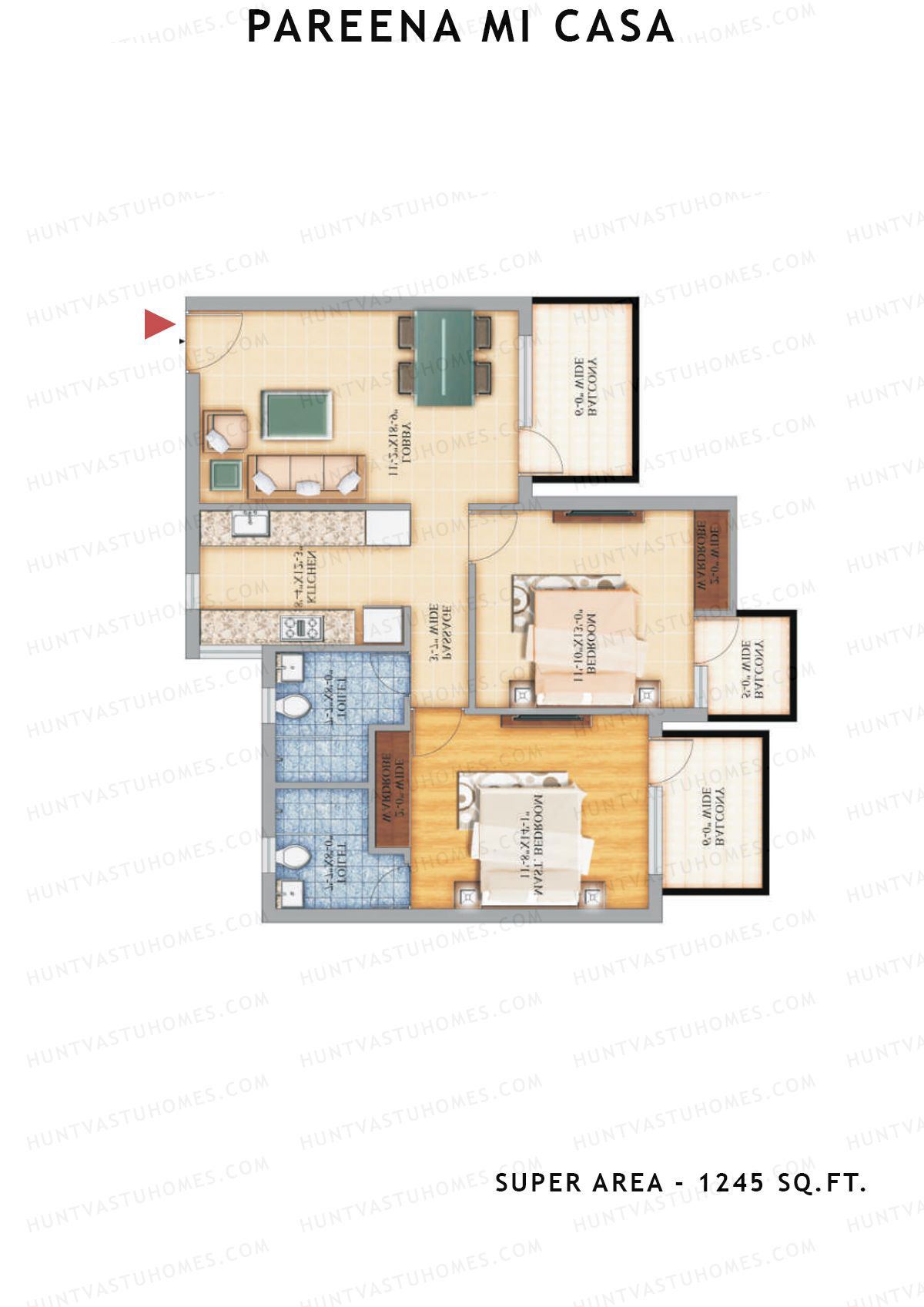 Pareena Mi Casa Tower 5 Unit 2 (Type 2) Floor Plan