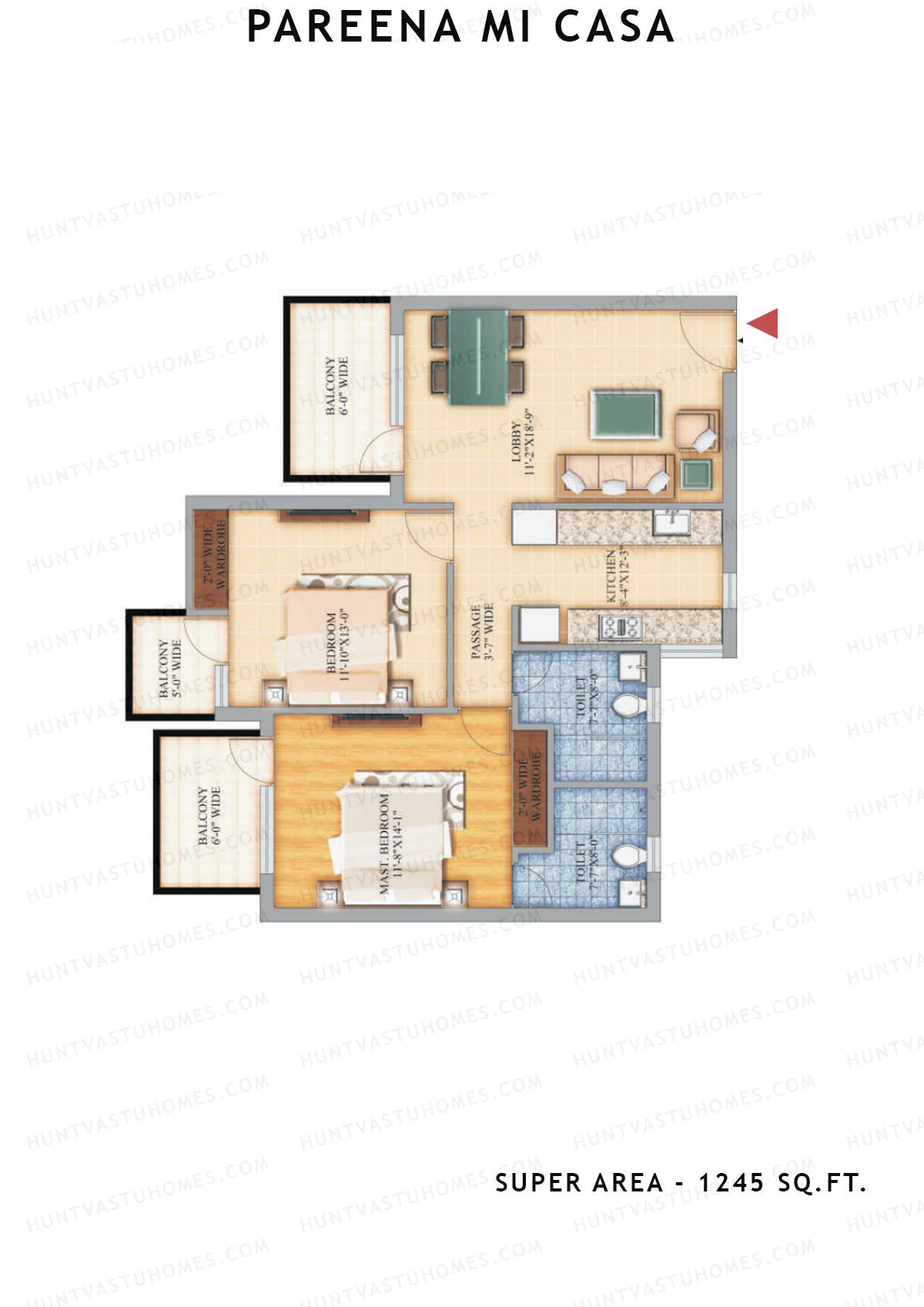 Pareena Mi Casa Tower 5 Unit 3 (Type 2) Floor Plan