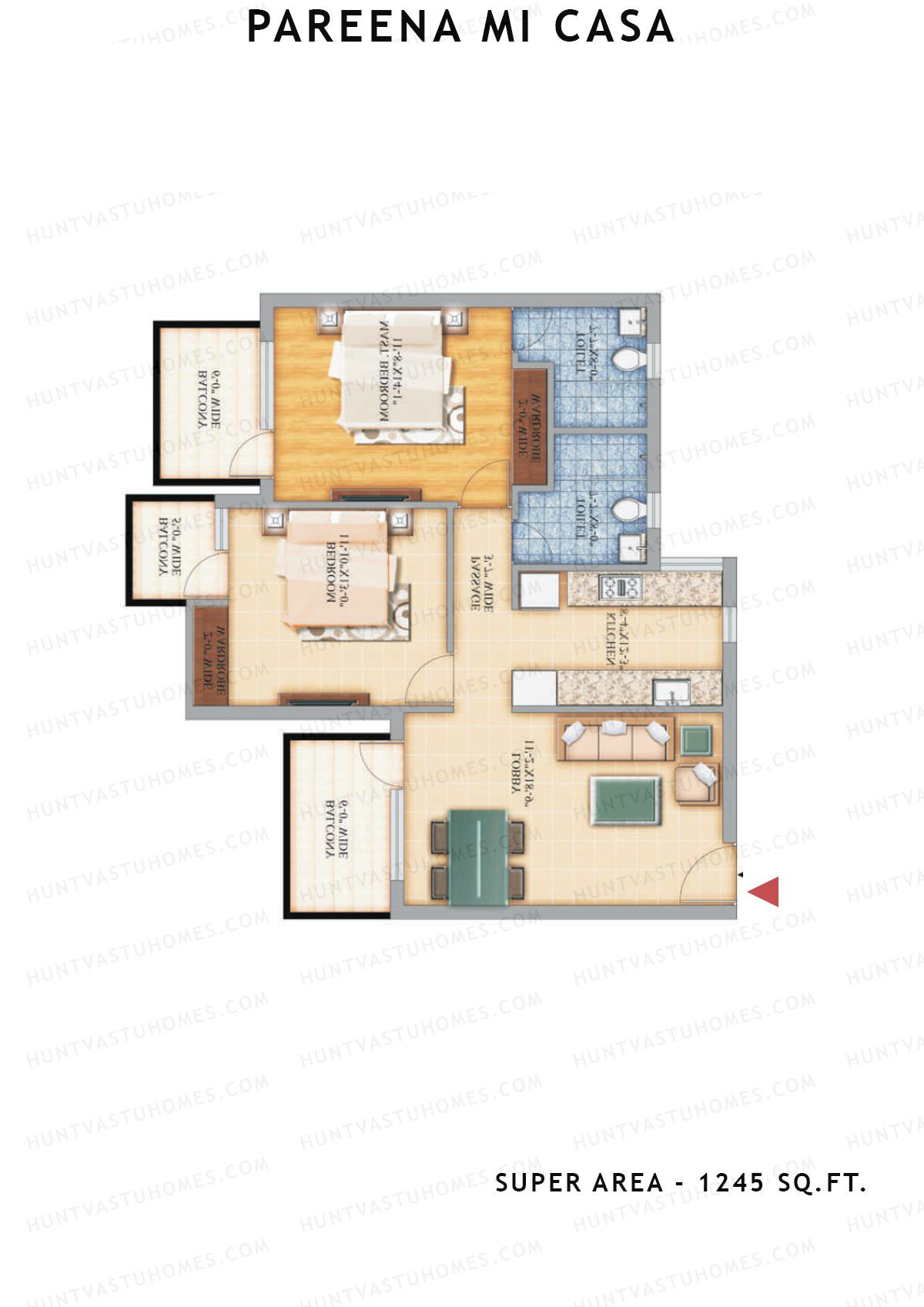 Pareena Mi Casa Tower 5 Unit 4 (Type 2) Floor Plan