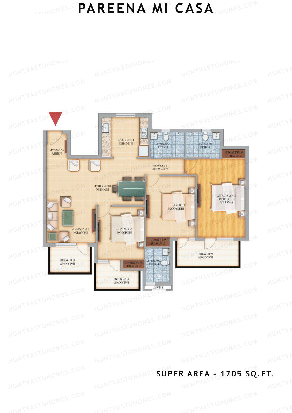 Pareena Mi Casa Tower 1 Unit 3 (Type 2) Floor Plan