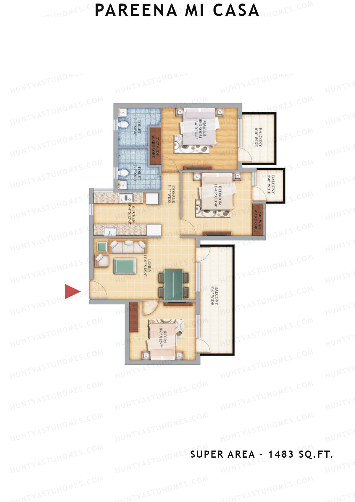 Pareena Mi Casa Tower 4 Unit 1 (Type 1) Floor Plan