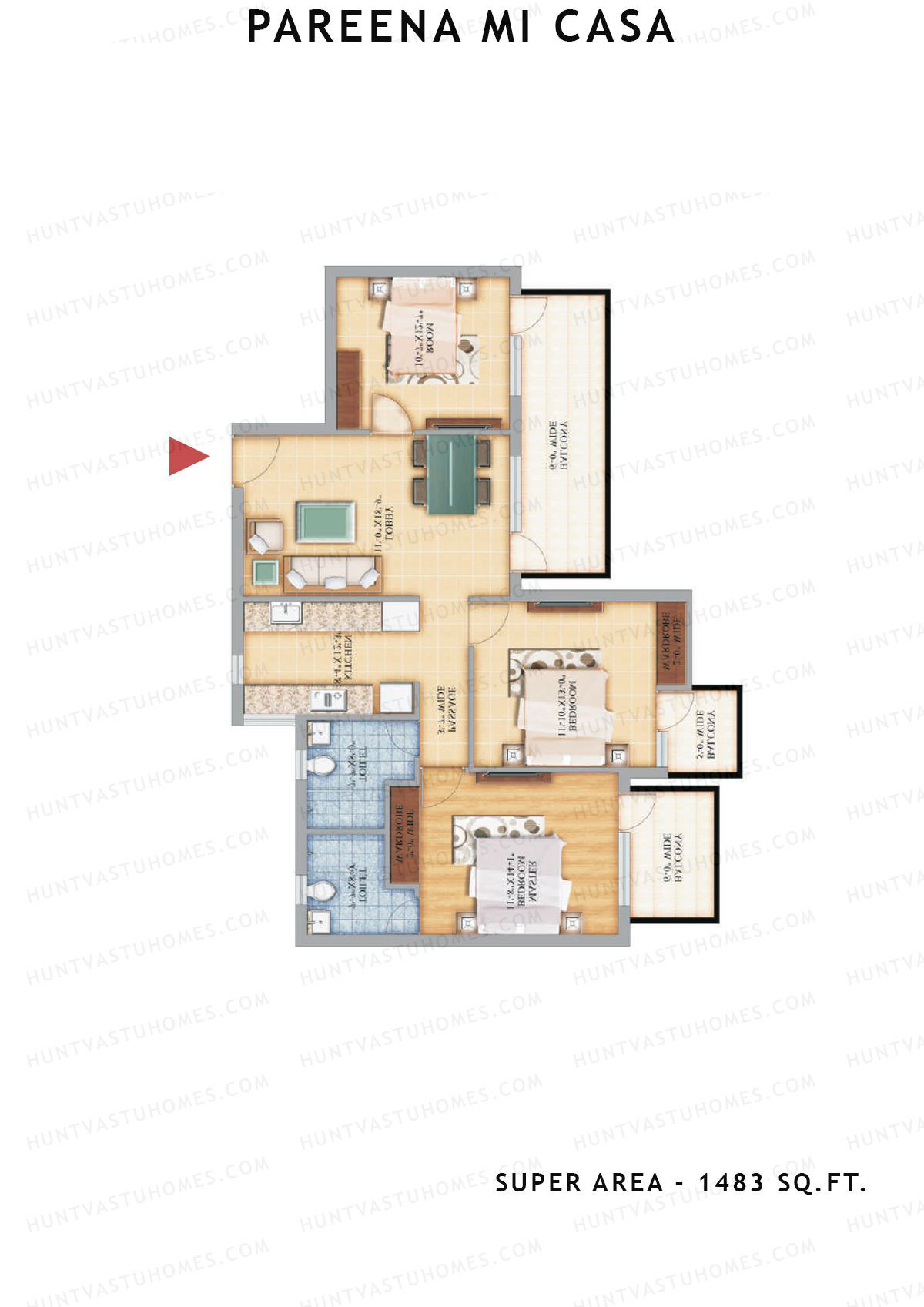 Pareena Mi Casa Tower 4 Unit 2 (Type 1) Floor Plan