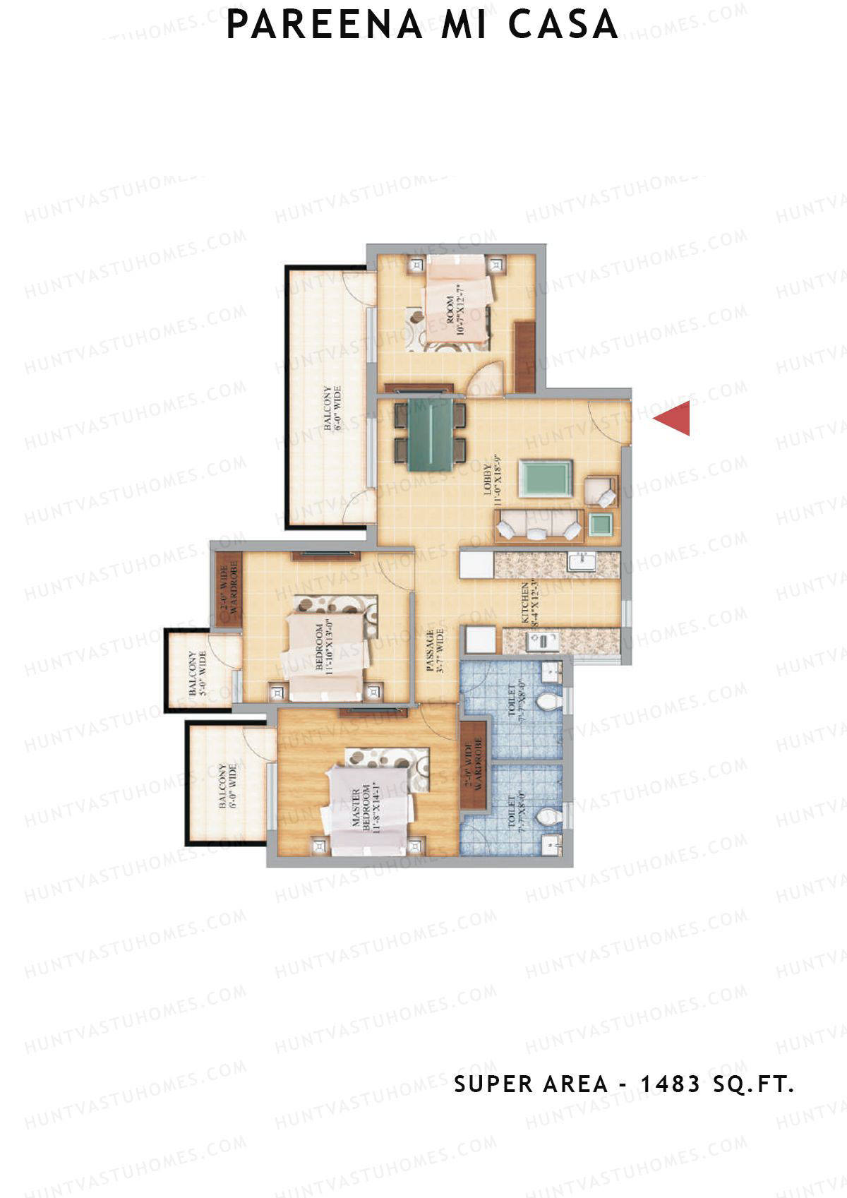 Pareena Mi Casa Tower 4 Unit 3 (Type 1) Floor Plan