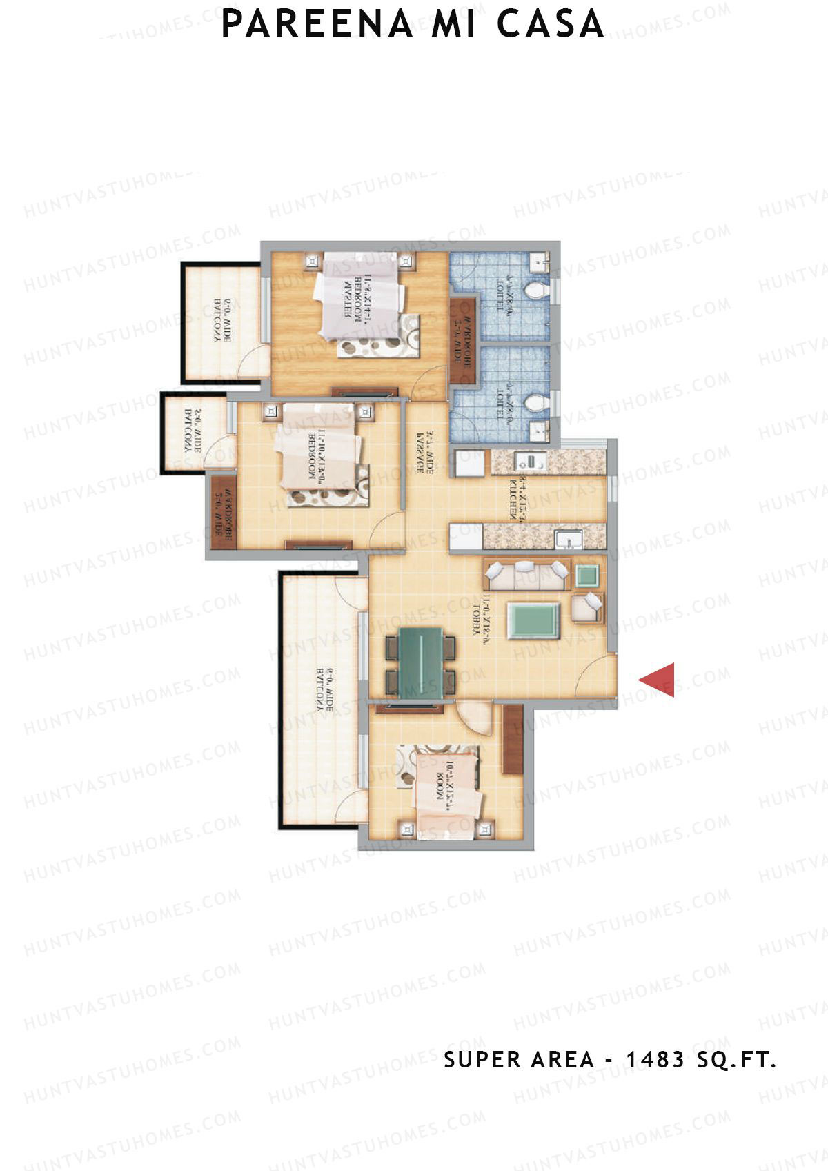 Pareena Mi Casa Tower 4 Unit 4 (Type 1) Floor Plan