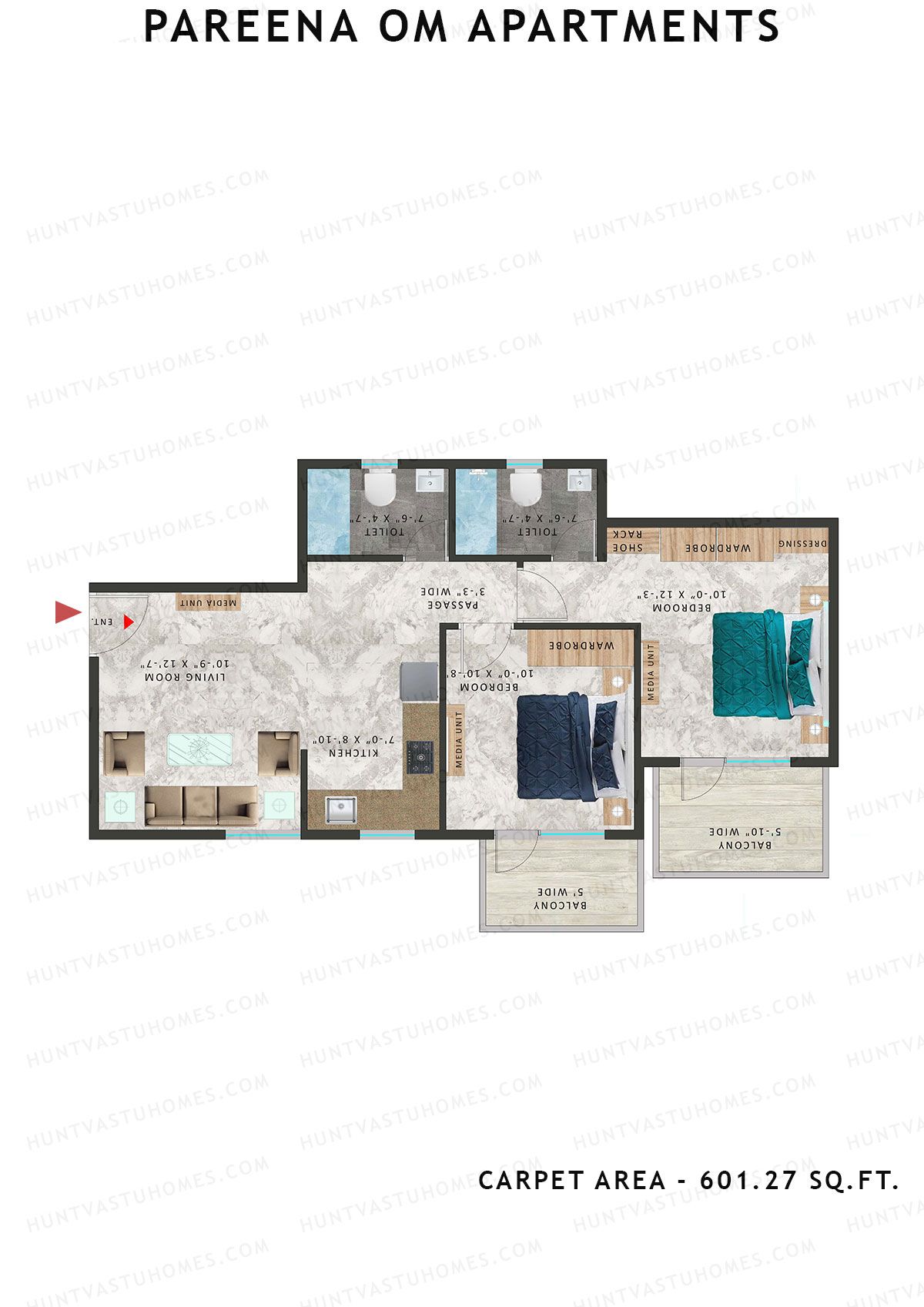 Pareena Om Apartments Tower 1 Unit 1 (Type 1) Floor Plan