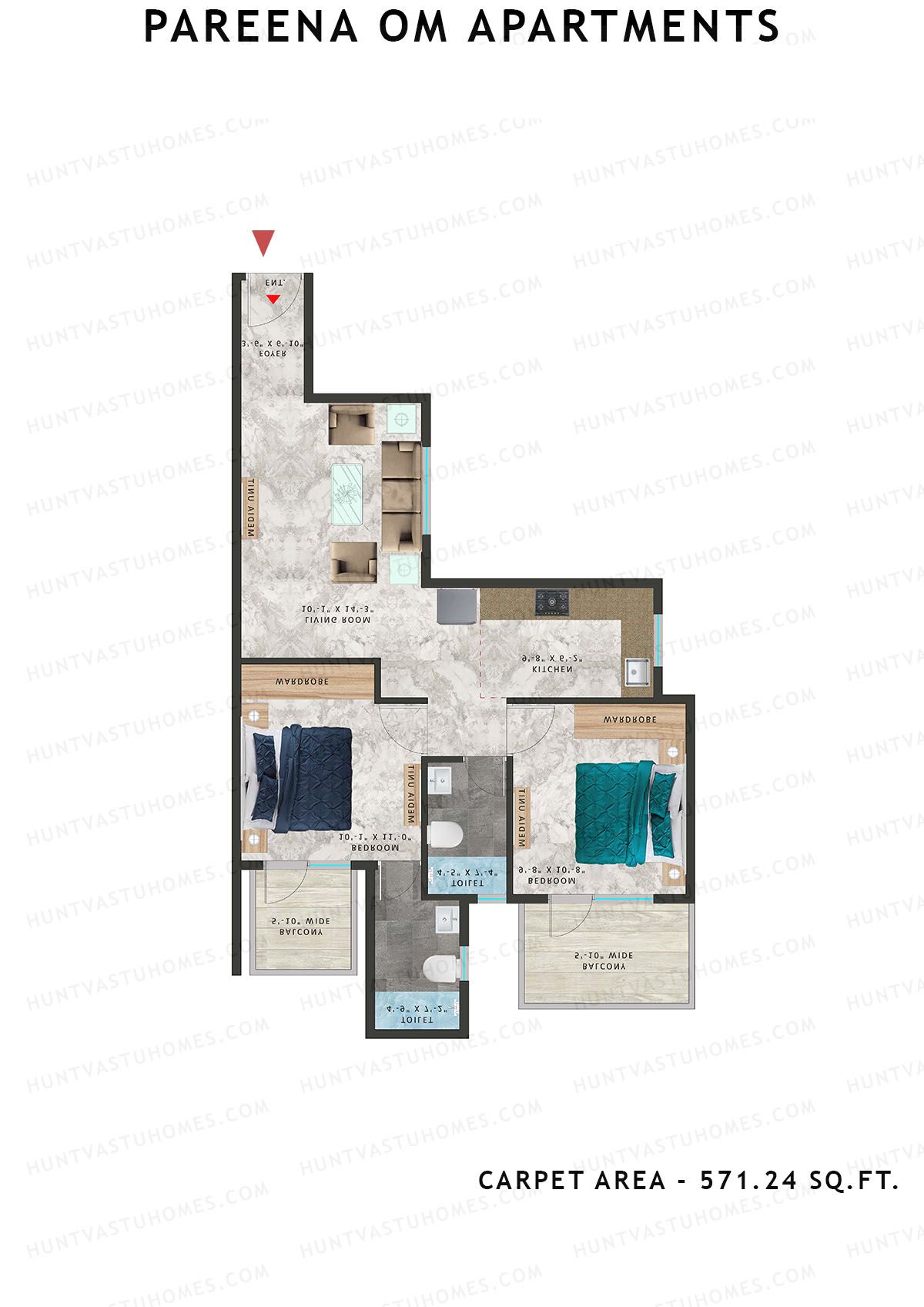 Pareena Om Apartments Tower 1 Unit 2 (Type 4) Floor Plan