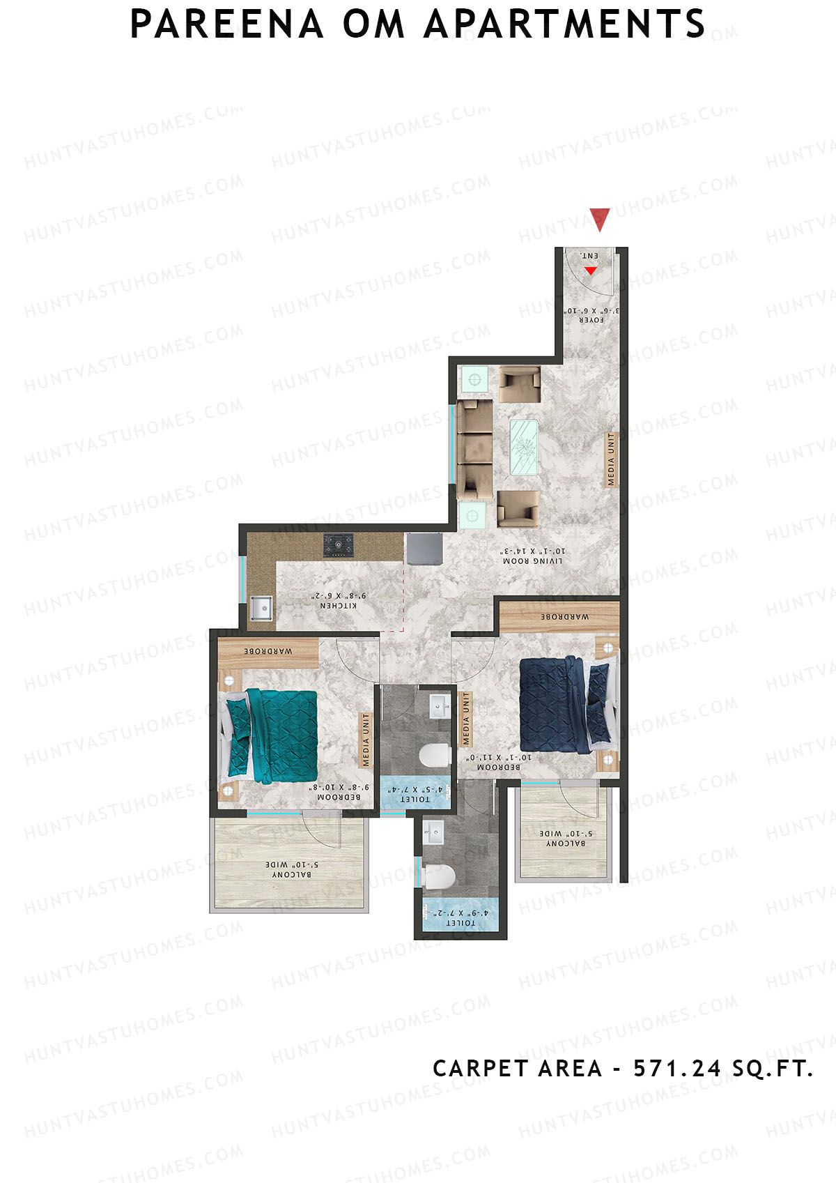 Pareena Om Apartments Tower 1 Unit 3 (Type 4) Floor Plan