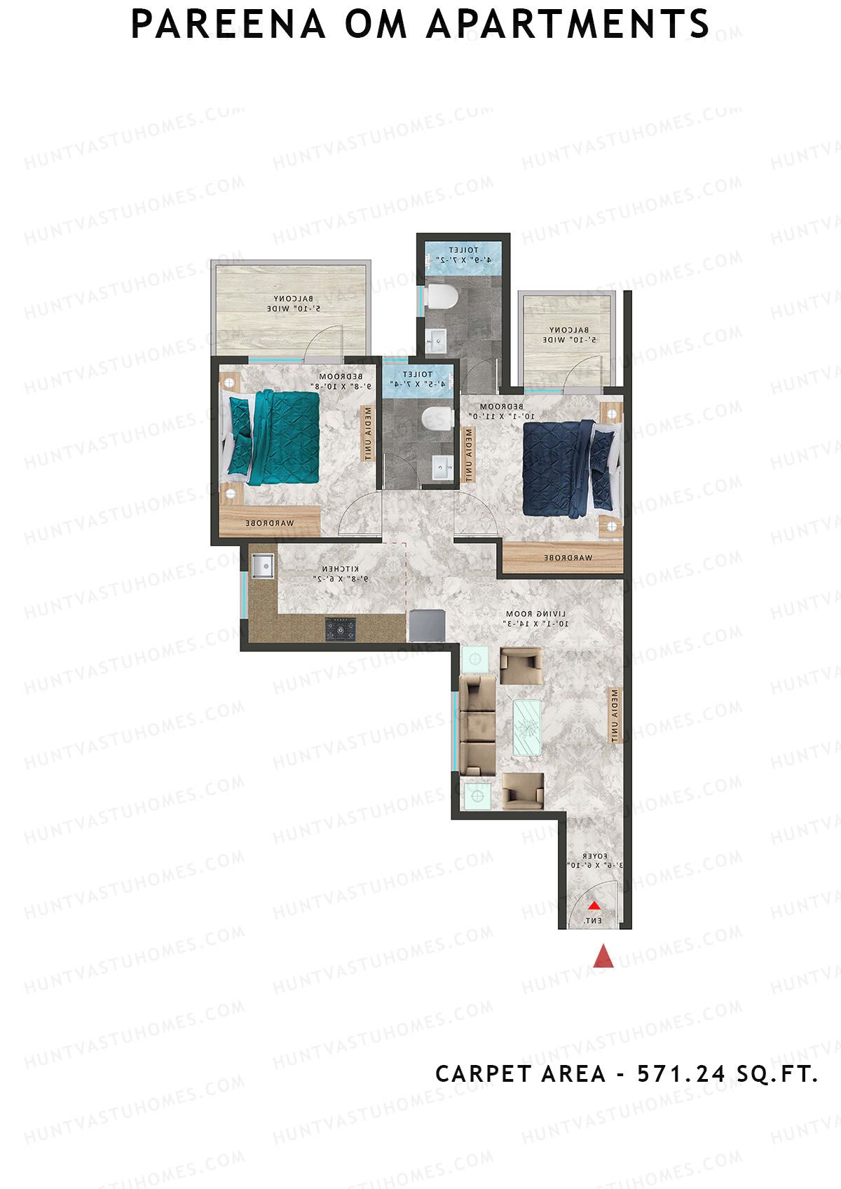 Pareena Om Apartments Tower 1 Unit 6 (Type 4) Floor Plan