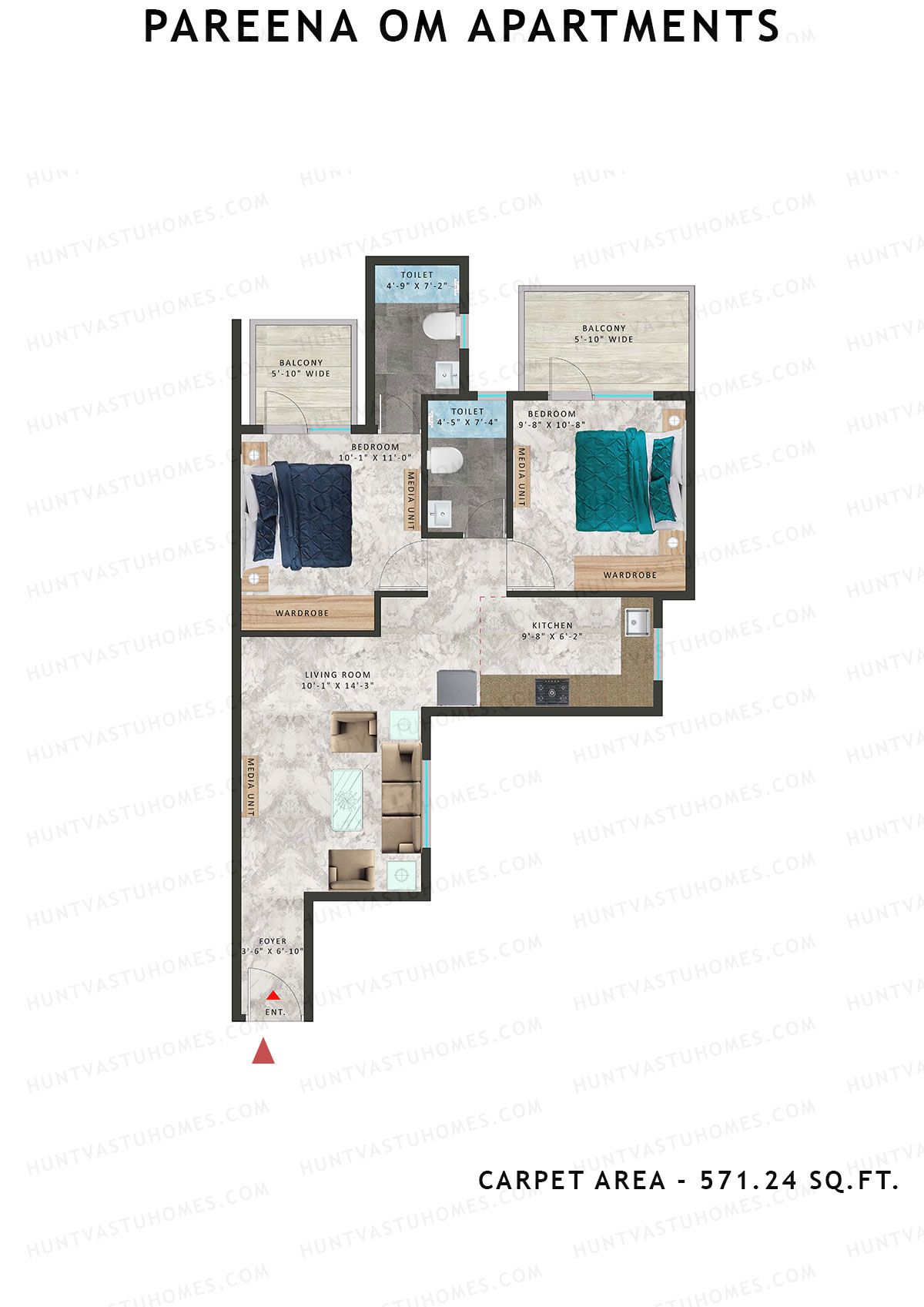 Pareena Om Apartments Tower 1 Unit 7 (Type 4) Floor Plan