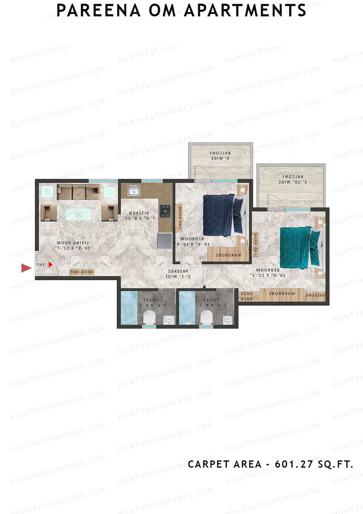 Pareena Om Apartments Tower 1 Unit 8 (Type 1) Floor Plan