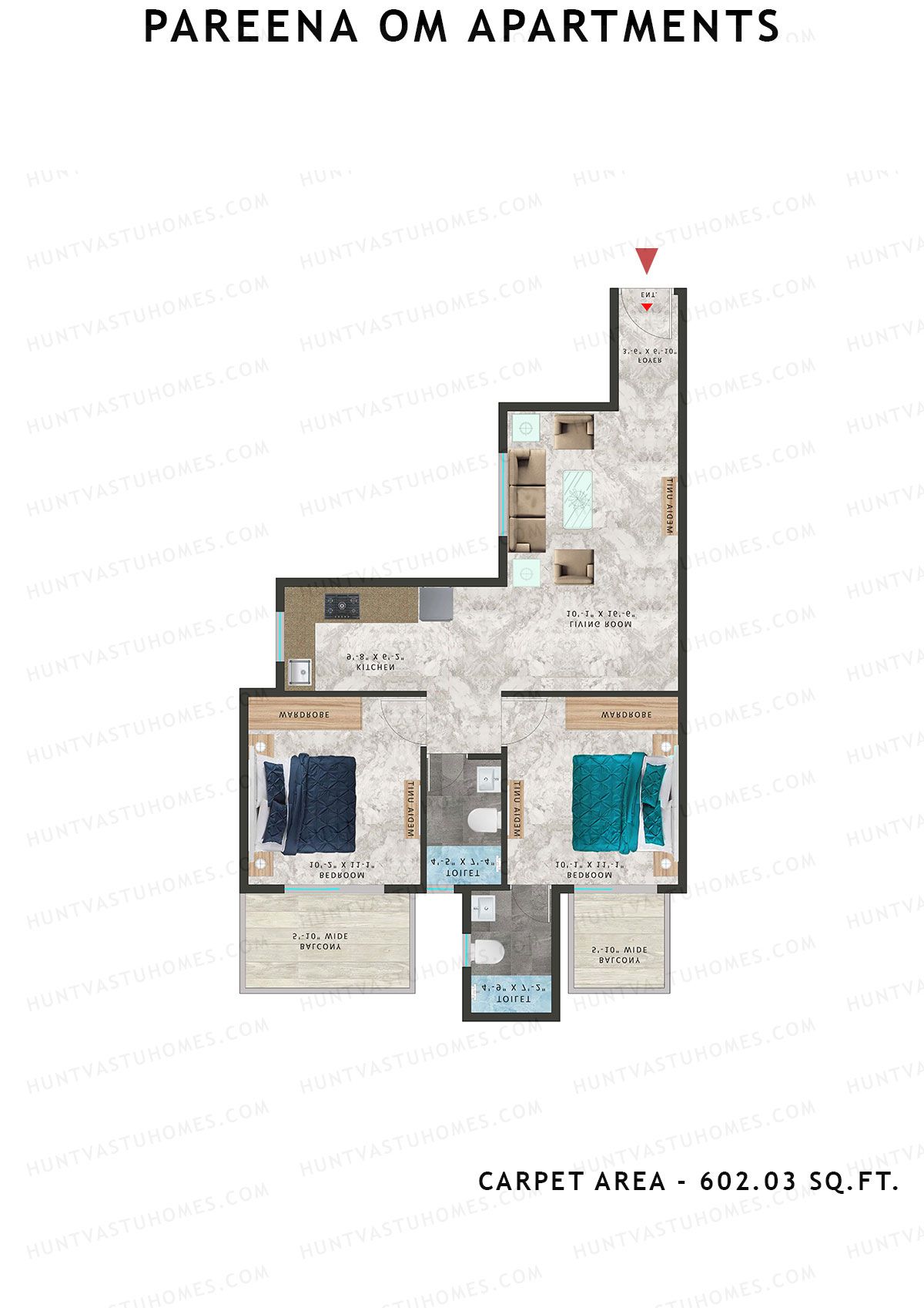 Pareena Om Apartments Tower 2 Unit 3 (Type 2) Floor Plan