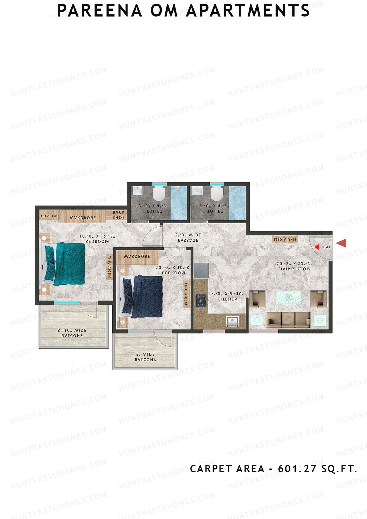 Pareena Om Apartments Tower 2 Unit 4 (Type 1) Floor Plan