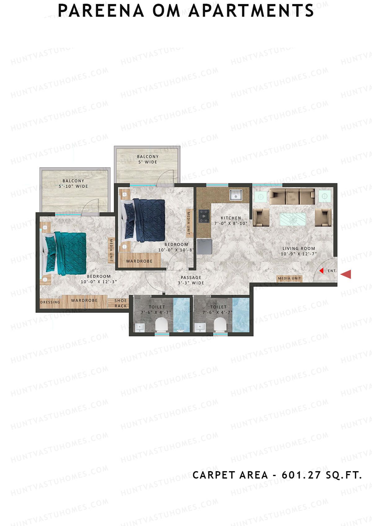 Pareena Om Apartments Tower 2 Unit 5 (Type 1) Floor Plan