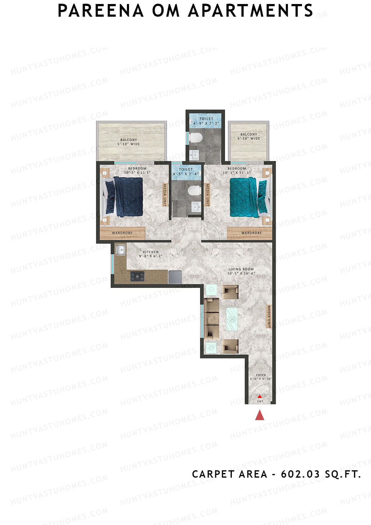 Pareena Om Apartments Tower 2 Unit 6 (Type 2) Floor Plan