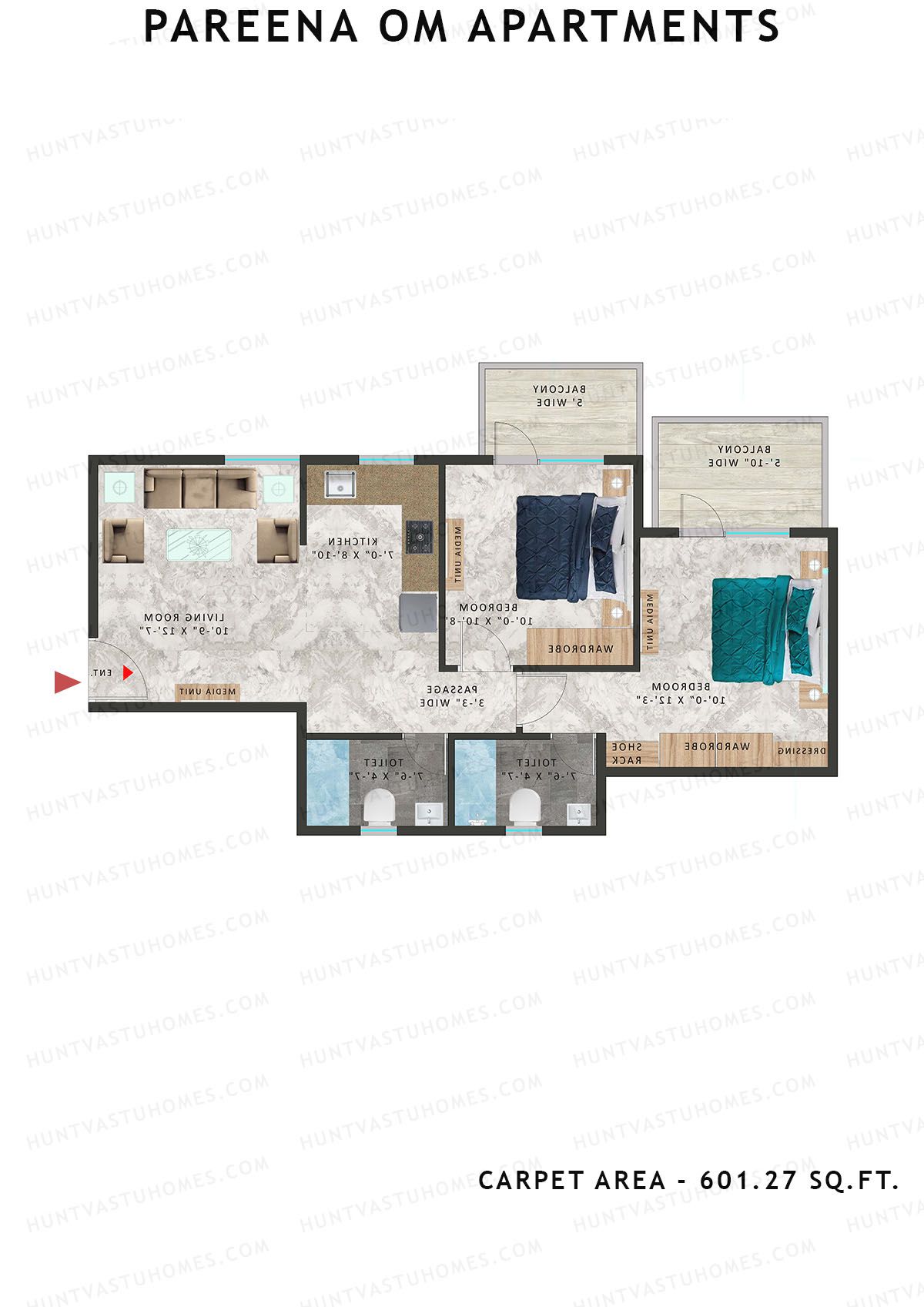 Pareena Om Apartments Tower 4 Unit 6 (Type 1) Floor Plan