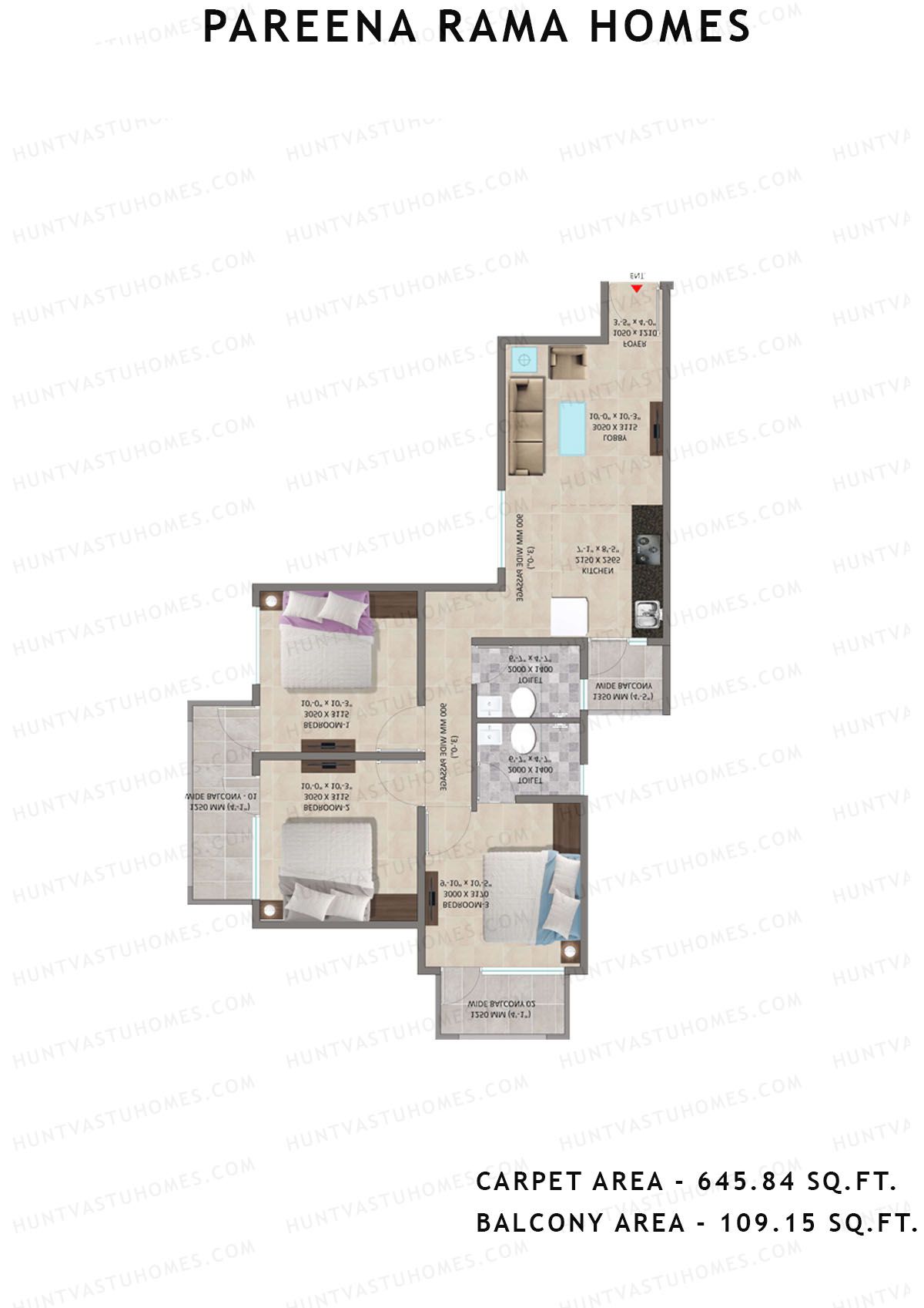 Pareena Rama Homes Tower 1 Unit 3 Floor Plan