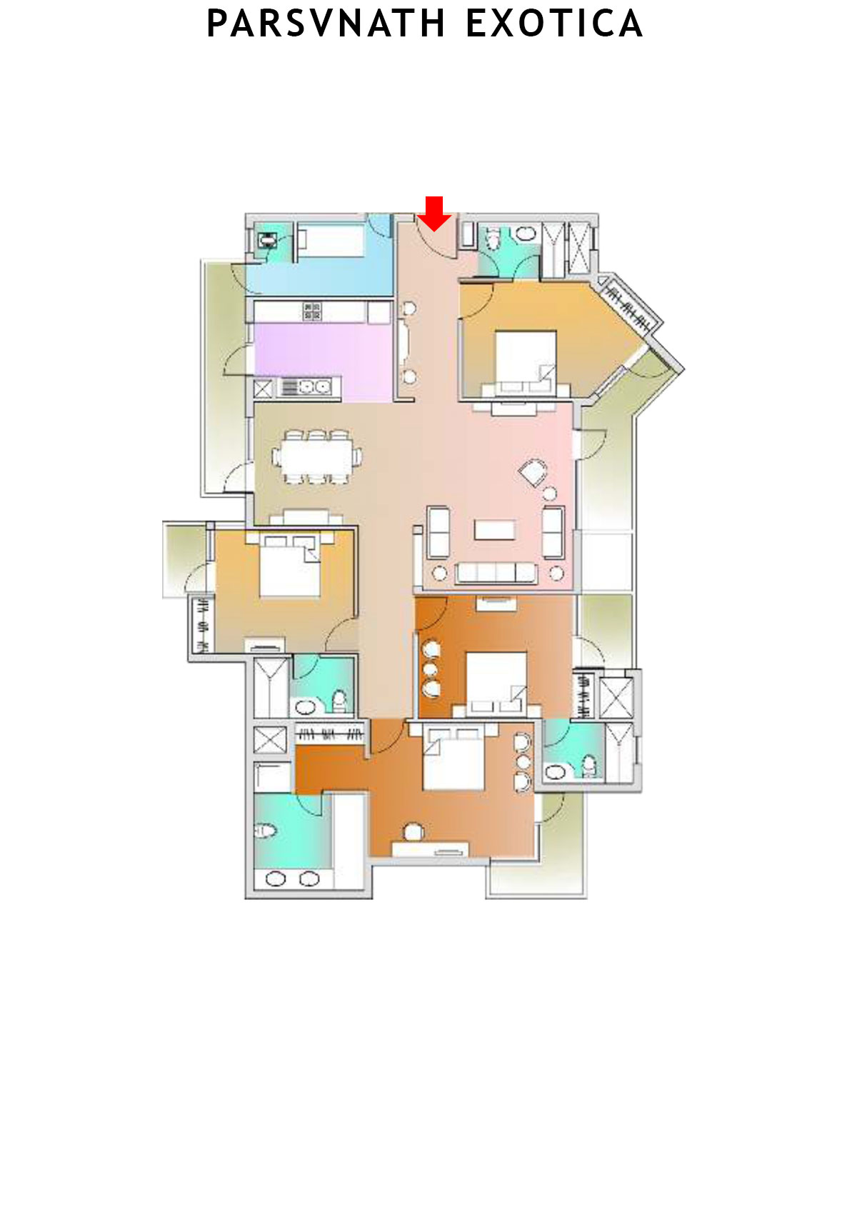 Parsvnath Exotica Tower B6 Unit 3 (Type B) Floor Plan