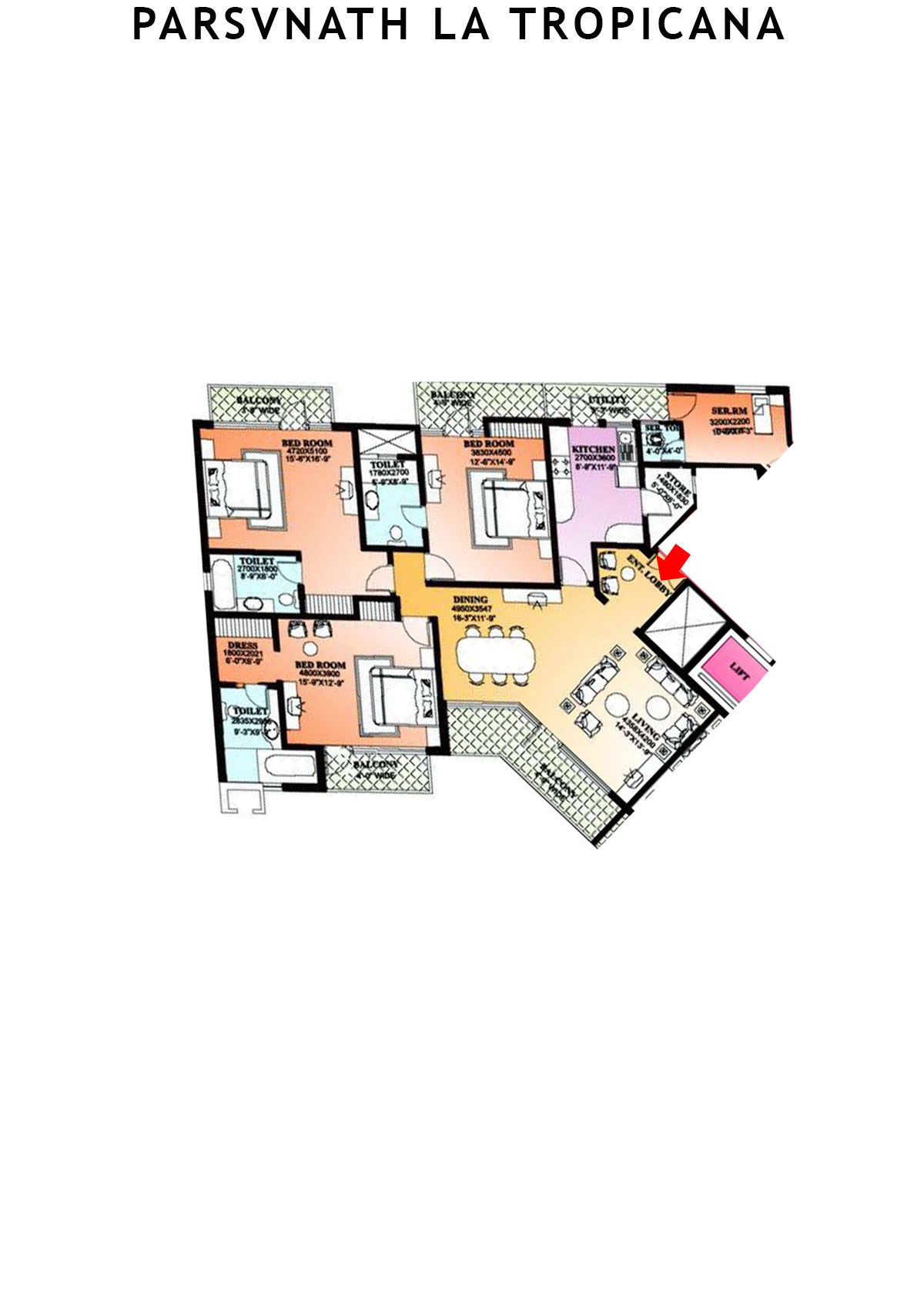 Parsvnath La Tropicana Tower 14 Unit 1 Floor Plan