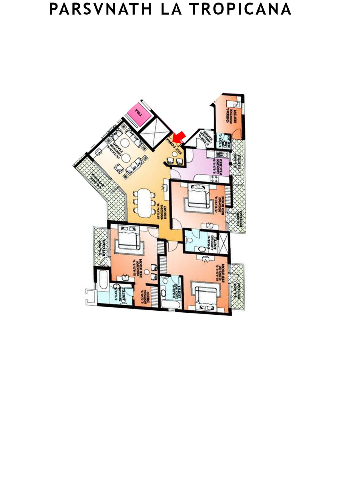 Parsvnath La Tropicana Tower 14 Unit 2 Floor Plan