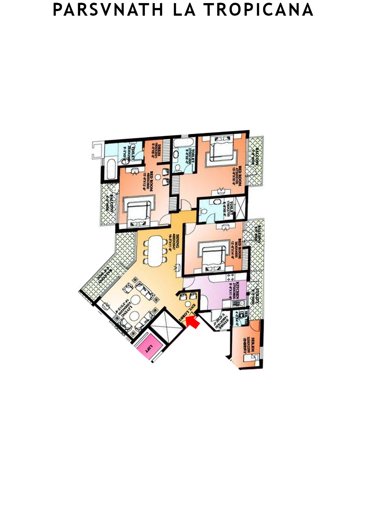 Parsvnath La Tropicana Tower 16 Unit 1 Floor Plan