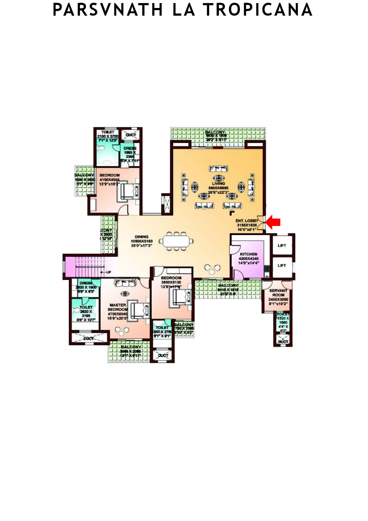 Parsvnath La Tropicana Tower 18 Unit 1 (Penthouse) Floor Plan