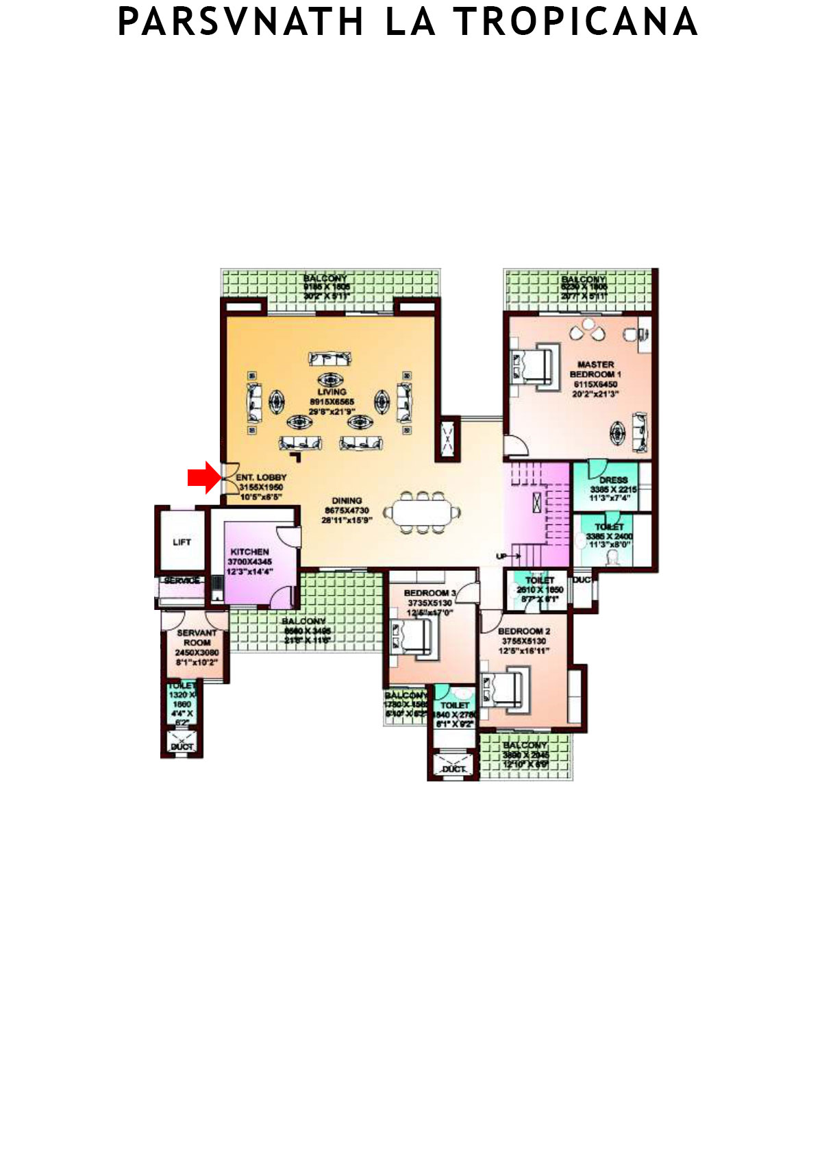 Parsvnath La Tropicana Tower 18 Unit 2 (Penthouse) Floor Plan