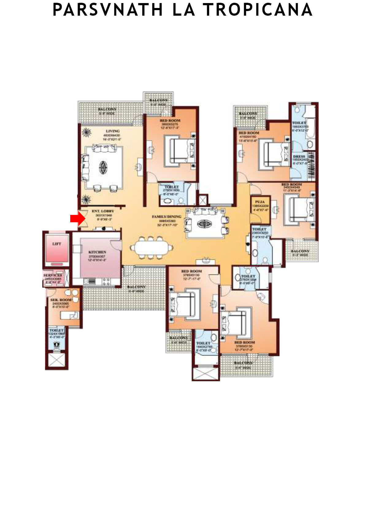Parsvnath La Tropicana Tower 19 Unit 2 Floor Plan
