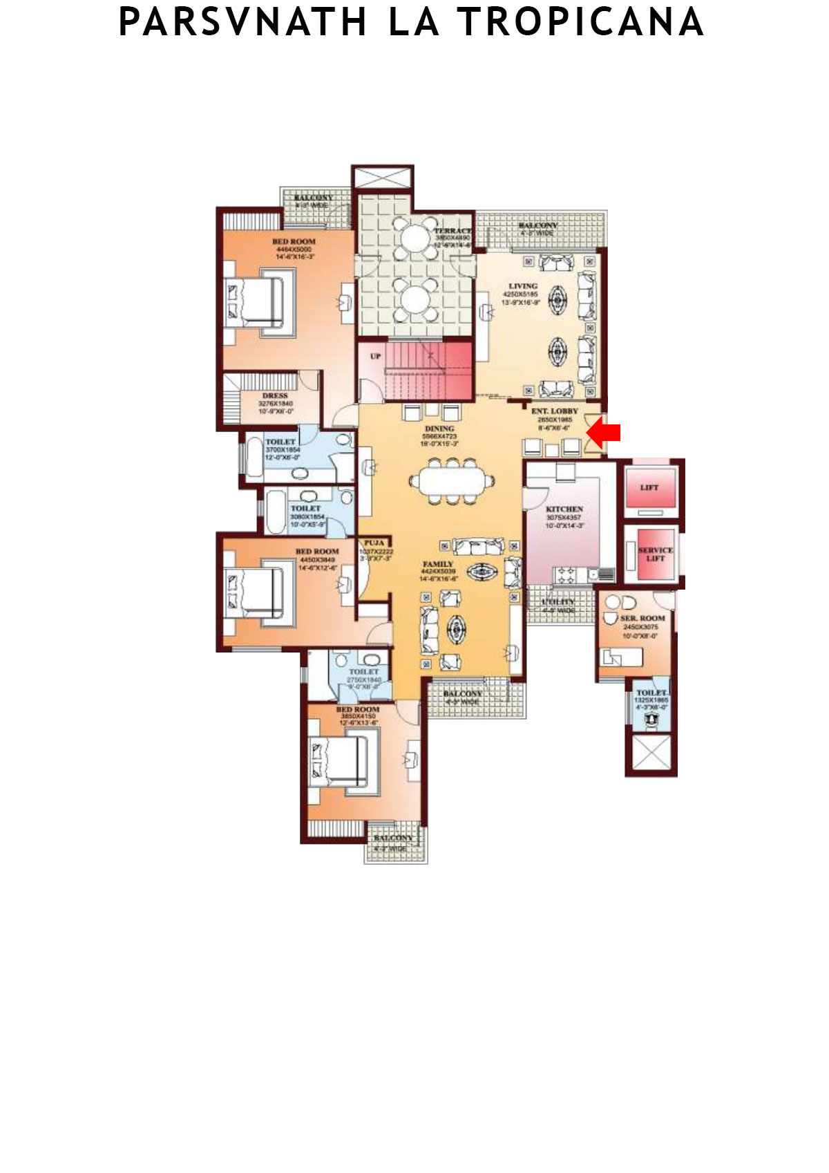 Parsvnath La Tropicana Tower 1 Unit 2 (Penthouse) Floor Plan