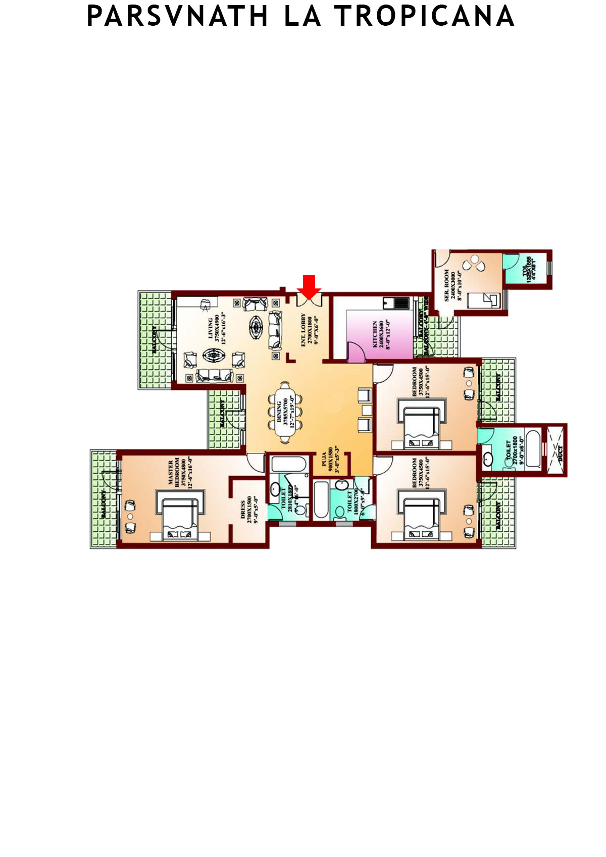 Parsvnath La Tropicana Tower 21 Unit 2 Floor Plan