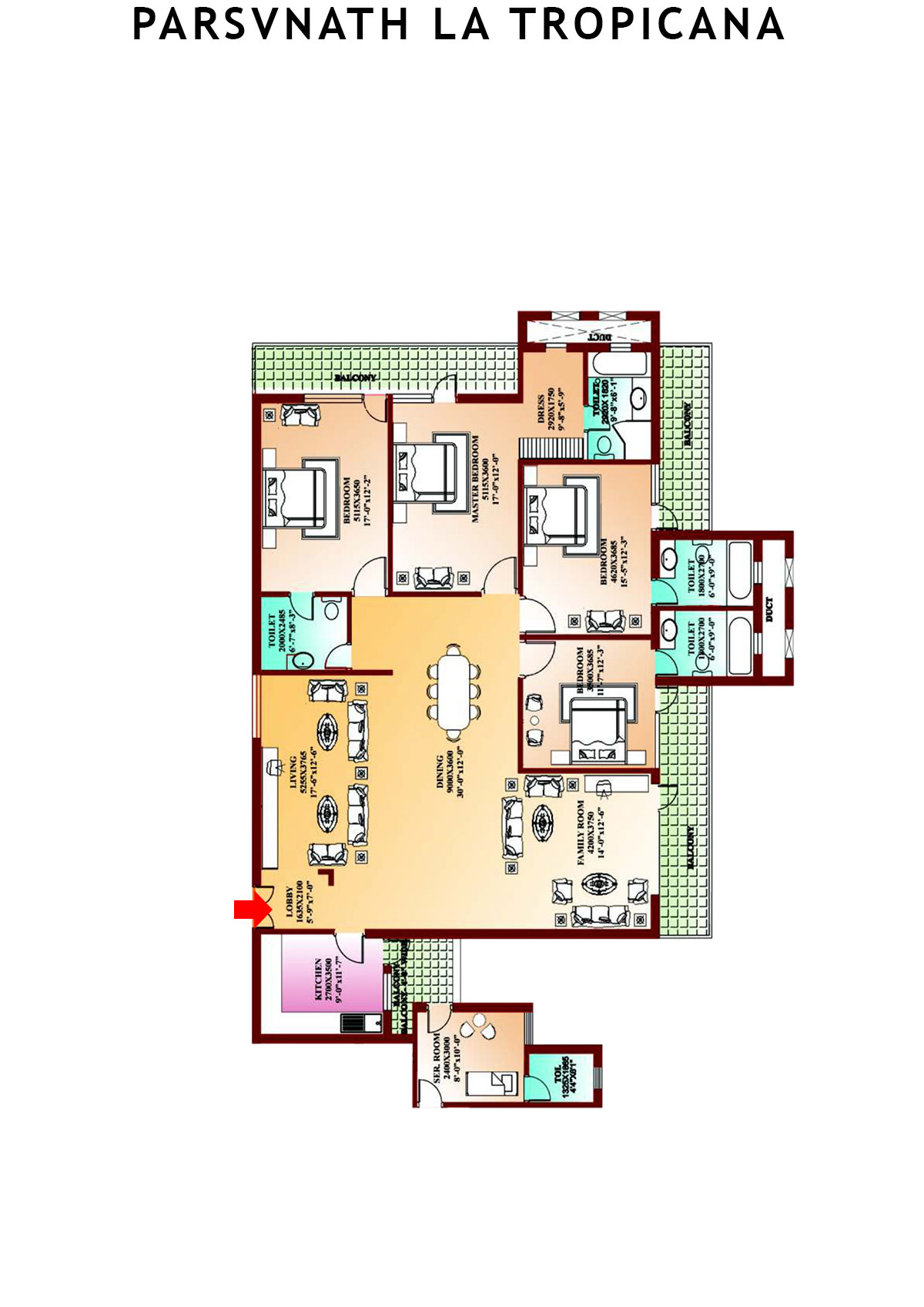 Parsvnath La Tropicana Tower 21 Unit 3 Floor Plan